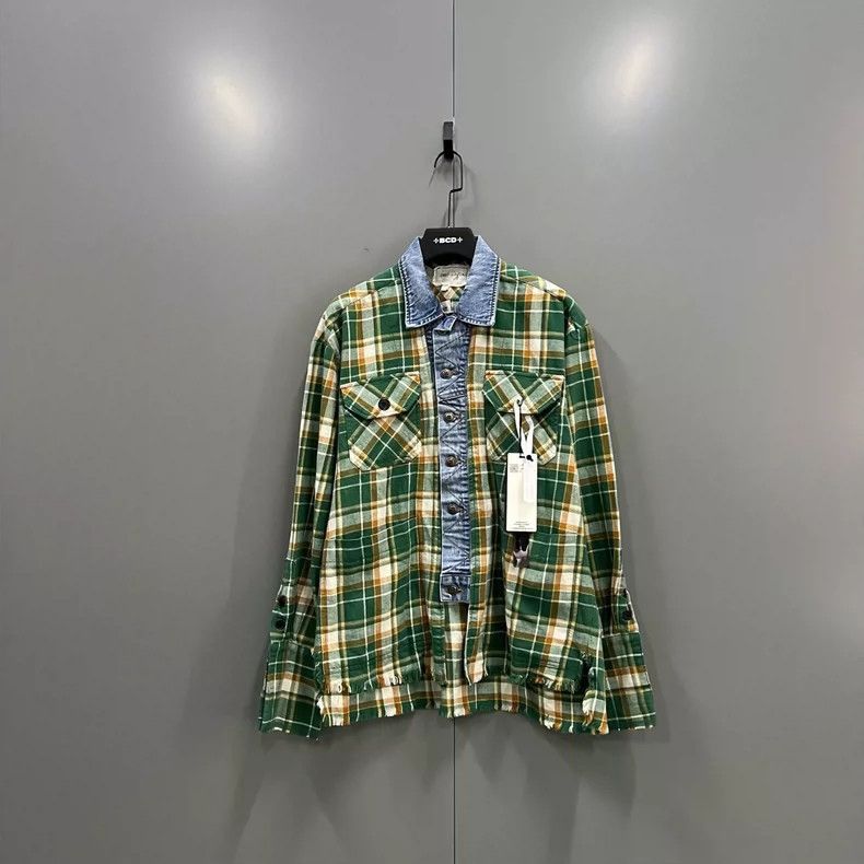 Greg Lauren greg lauren Green plaid patchwork shirt 2506-Nextarrow Size US M / EU 48-50 / 2 - 1 Thumbnail