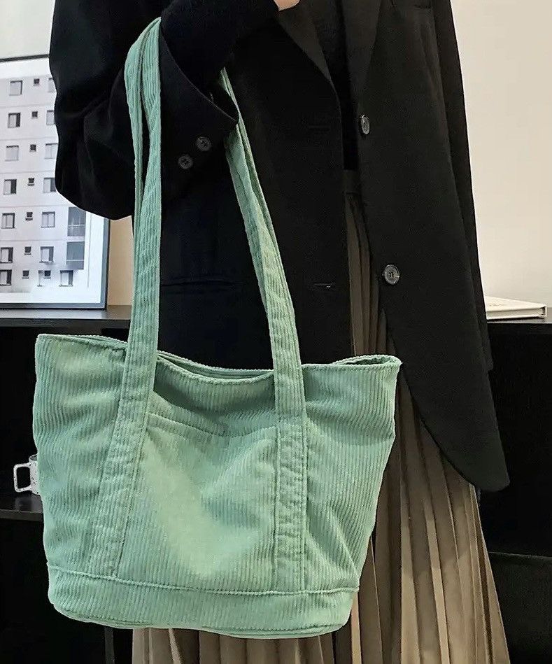 Vintage Green Corduroy Casual Shoulder Bag Size ONE SIZE - 2 Thumbnail
