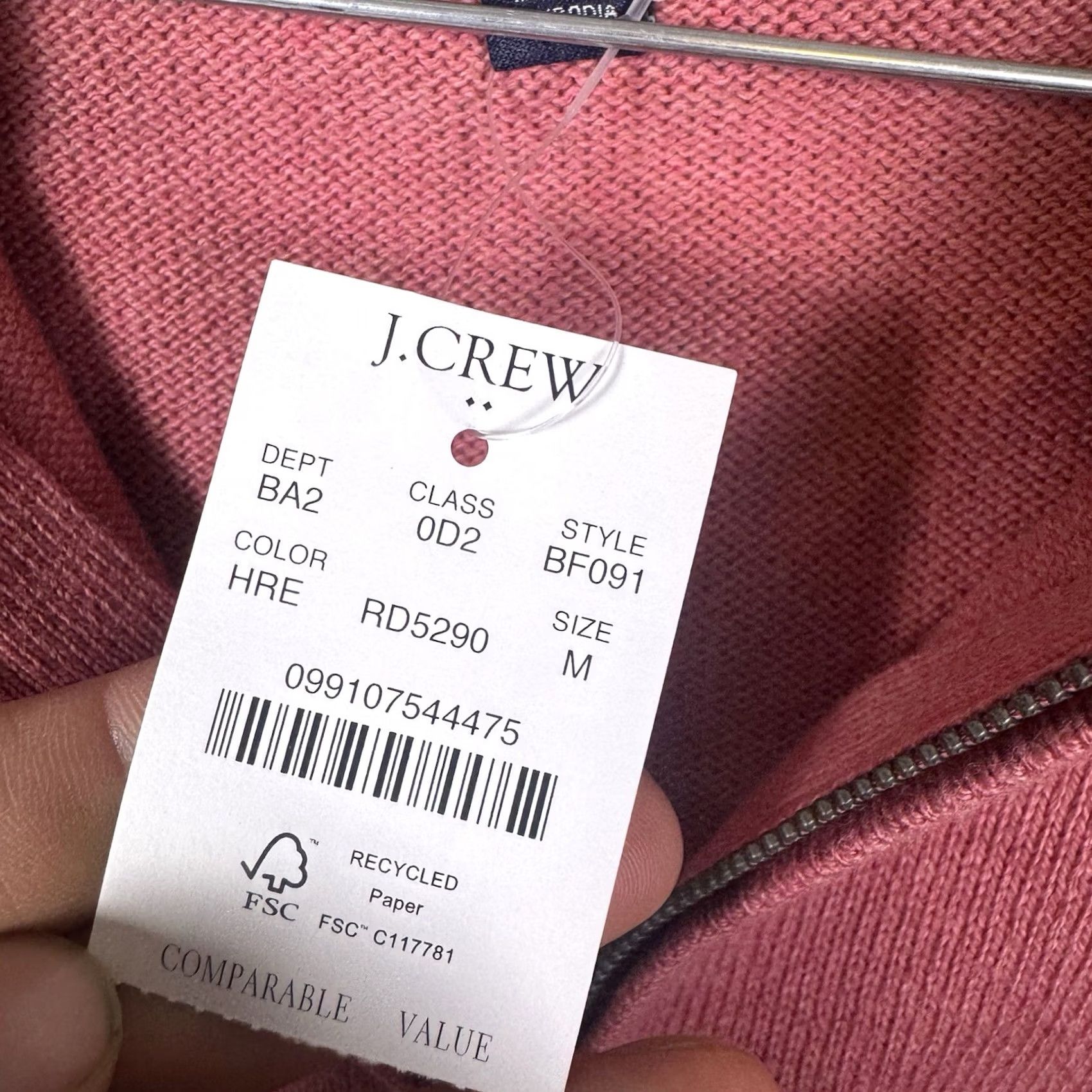 J.Crew J.Crew Half-Zip Sweater Men M Pink Pullover Cotton Ribbed Trim Long Sleeve BF091 Size US M / EU 48-50 / 2 - 7 Thumbnail