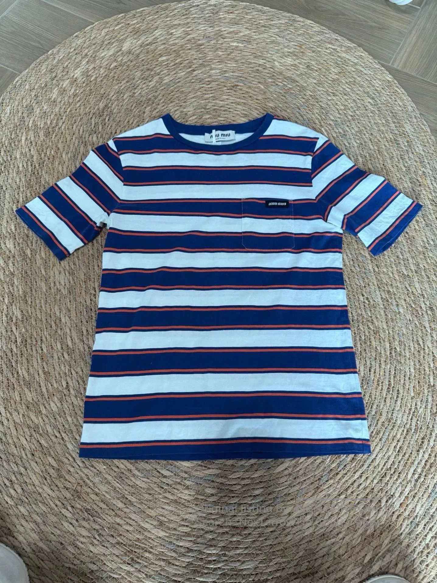 Miu Miu Miu Miu 24SS Blue White Stripe Tee. Size XS / US 0-2 / IT 36-38 - 1 Thumbnail