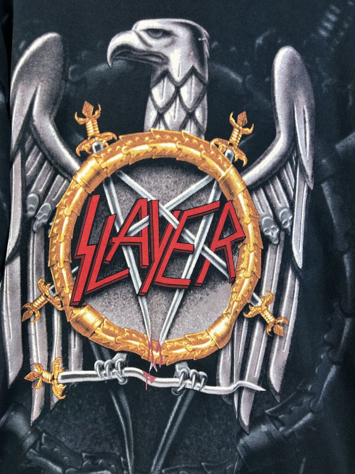 Band Tees Vintage 2004 Slayer Liquid Blue AOP Allover Print Eagle Tee Size US XL / EU 56 / 4 - 2 Thumbnail