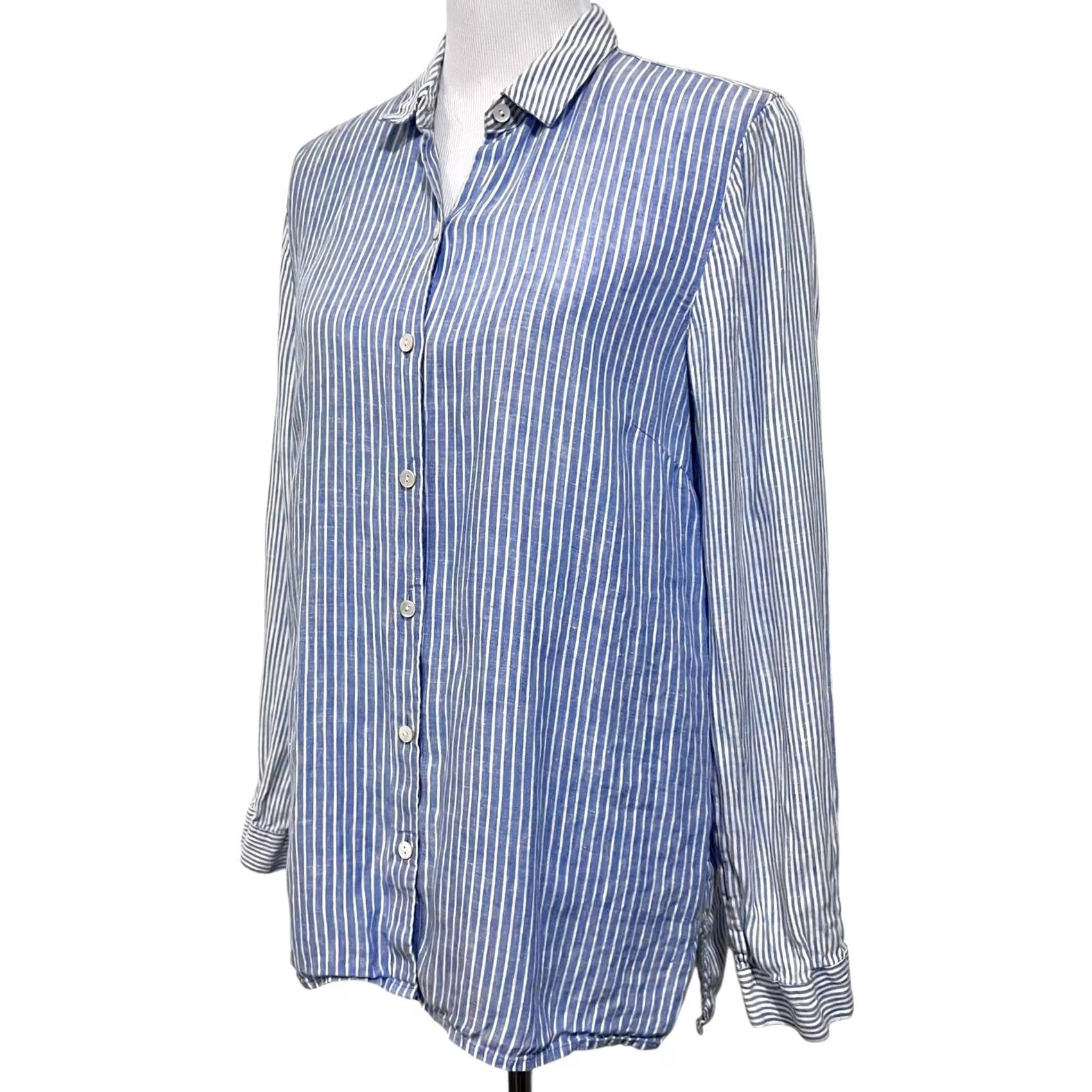 J. Jill J. Jill Blue Linen Cotton Button Up Shirt Medium Blue Relaxed Coastal Chic Shirt Womens M Blue Coastal Chic Button Up Shirt Size M / US 6-8 / IT 42-44 - 3 Thumbnail