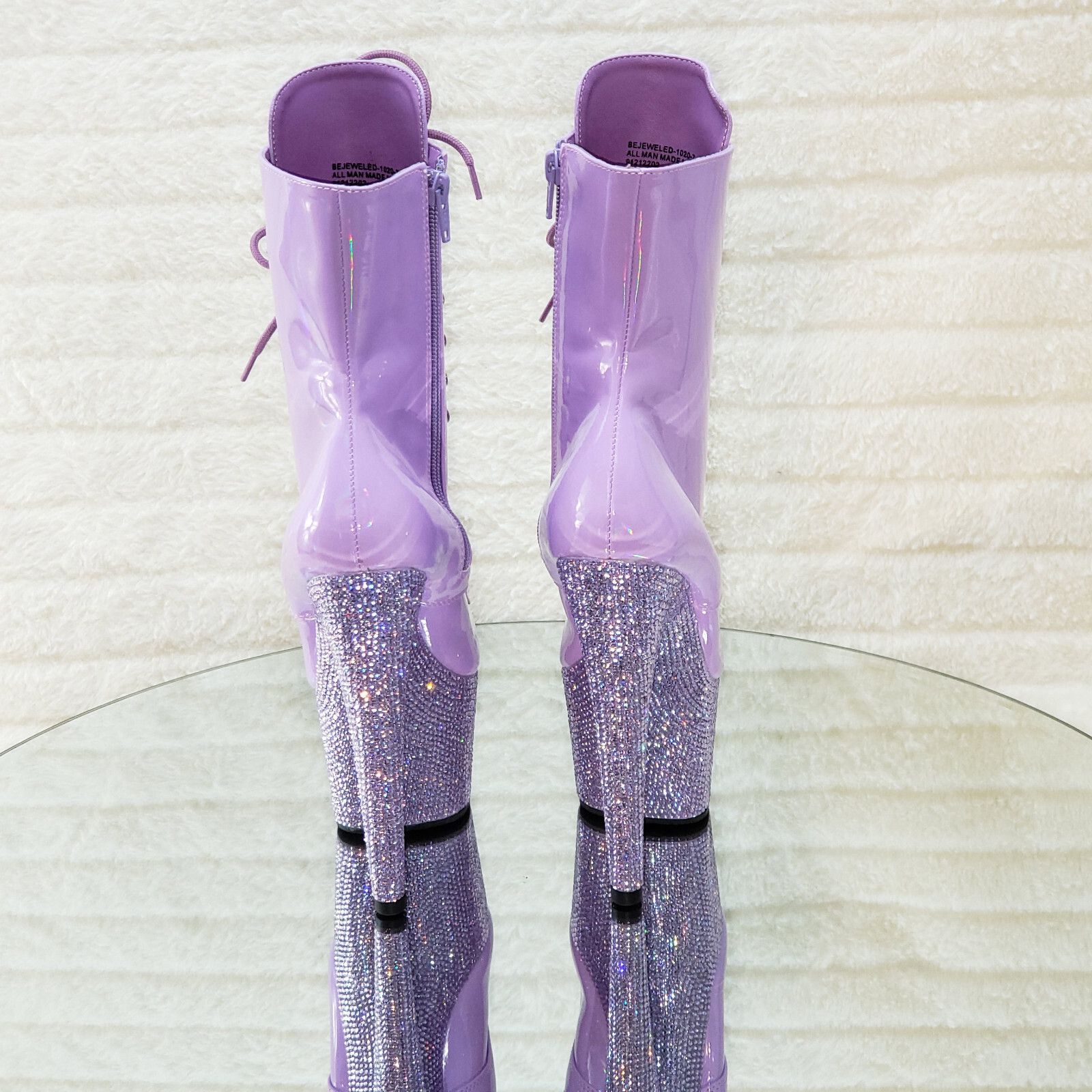 Other Bejeweled Lilac Rhinestone Platform Lace Up Ankle Boots 7" H Size US 6 / IT 36 - 4 Thumbnail
