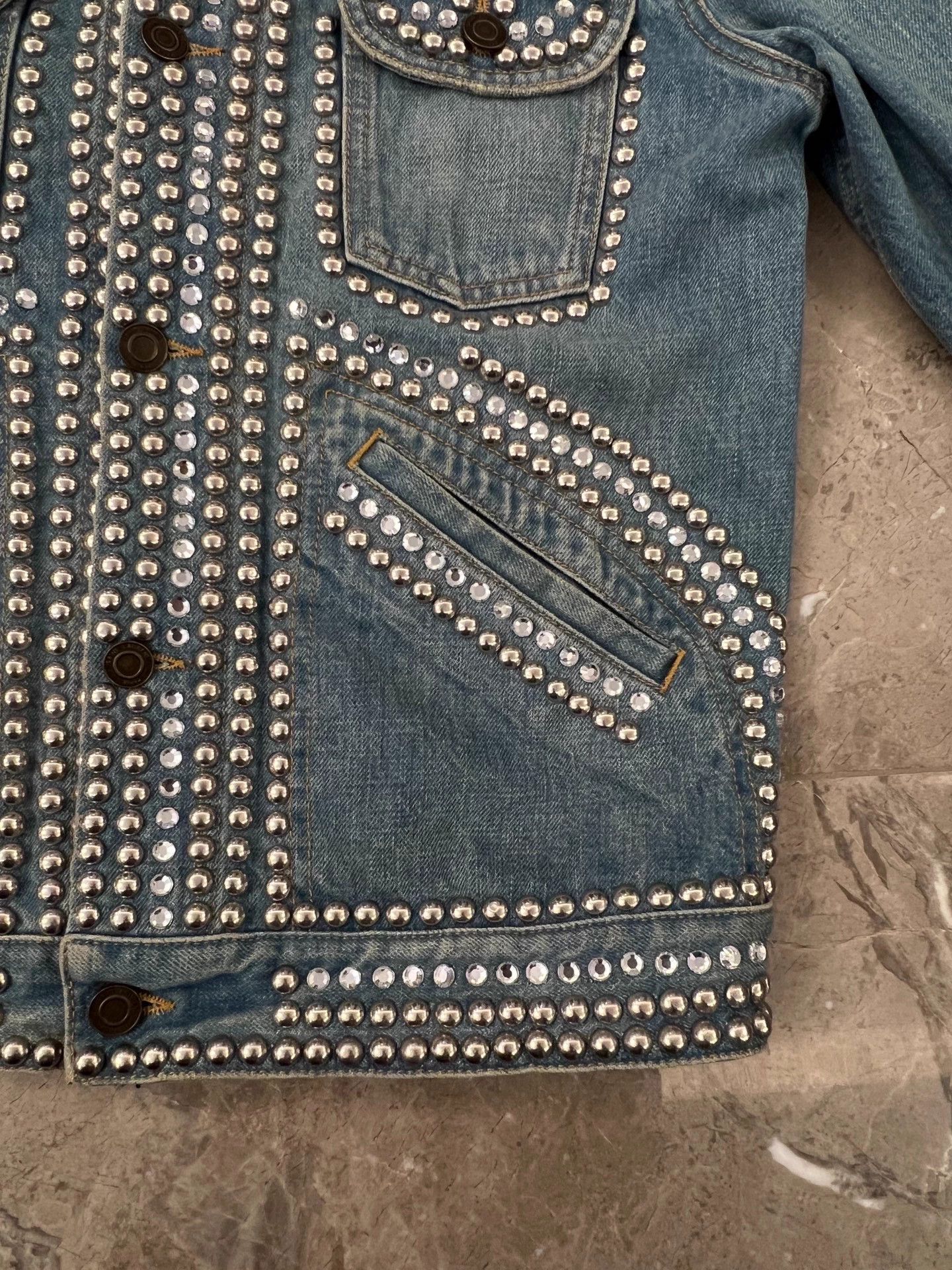Saint Laurent Paris Saint Laurent 16SS Hedi Slimane Rhinestone Beaded Denim Jkt Size US XS / EU 42 / 0 - 2 Thumbnail