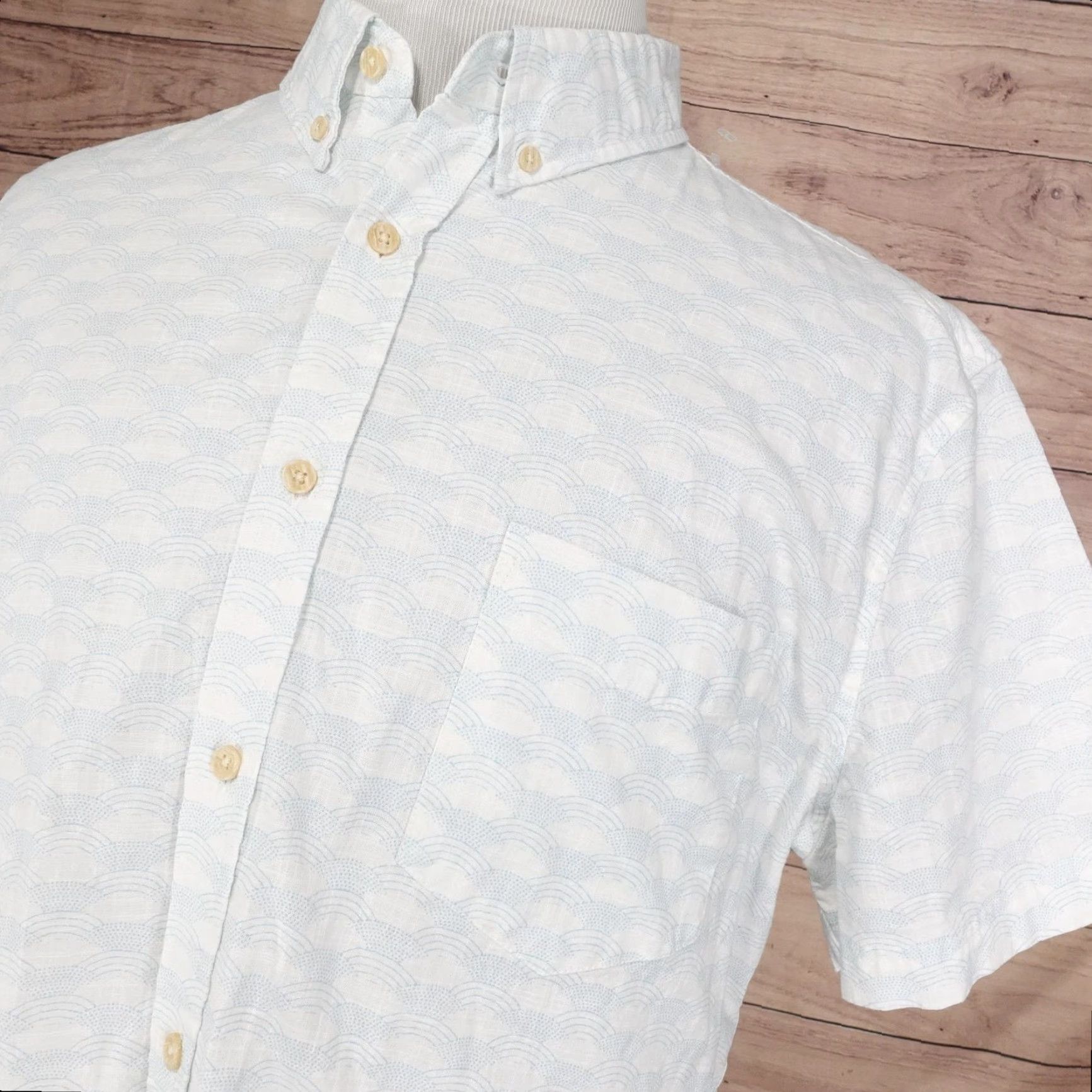Ben Sherman BEN SHERMAN Shirt Mens XL White Micro Print Short Sleeve Button Down Stretch Cotton Blend Size US XL / EU 56 / 4 - 2 Thumbnail