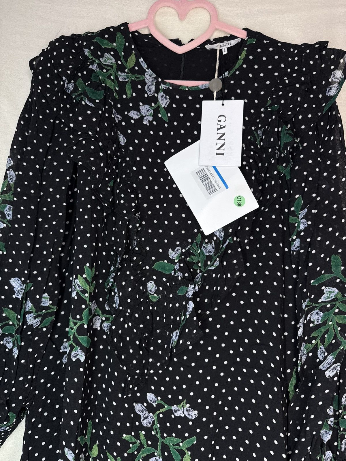 Ganni Ganni Rometty Georgette Polka Dot Floral Long Sleeve Dress Size S / US 4 / IT 40 - 5 Thumbnail