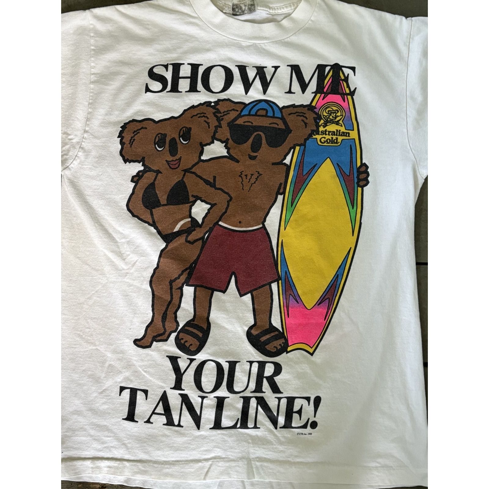 Fruit Of The Loom vtg 90s AUSSIE GOLD TANNING LOTION DOUBLE-SIDED T-Shirt 90s Size US L / EU 52-54 / 3 - 3 Thumbnail