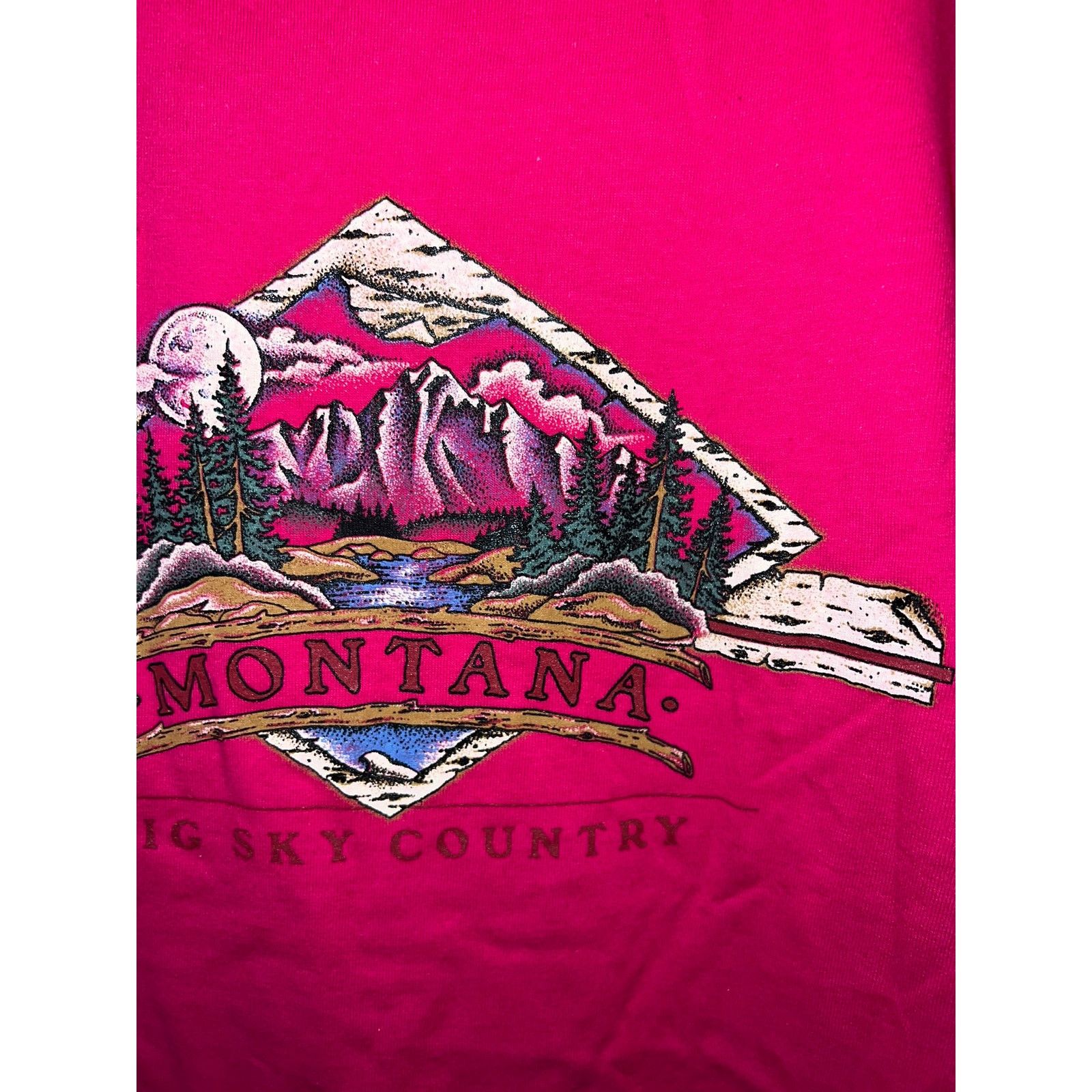 Jerzees Vintage Montana Big Sky Country Shirt Pink Tee VTG 90s Large Size US L / EU 52-54 / 3 - 4 Thumbnail