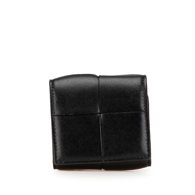 Bottega Veneta Bottega Veneta Leather Cassette Maxi Intrecciato Folded Coin Purse Black Leather Coin Case, Women's