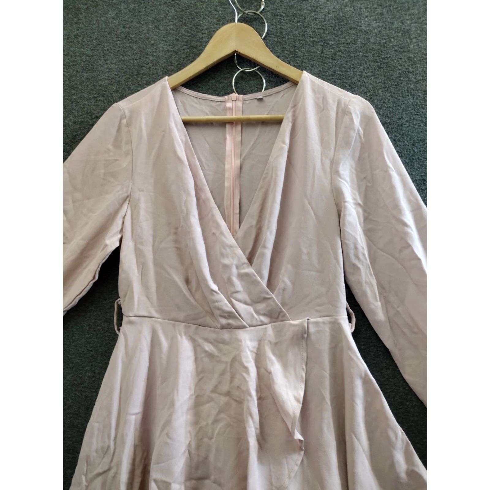Vintage Wrap Women's Midi Ruffle Dress Long Sleeve V-Neck Beige Size S Size S / US 4 / IT 40 - 5 Thumbnail