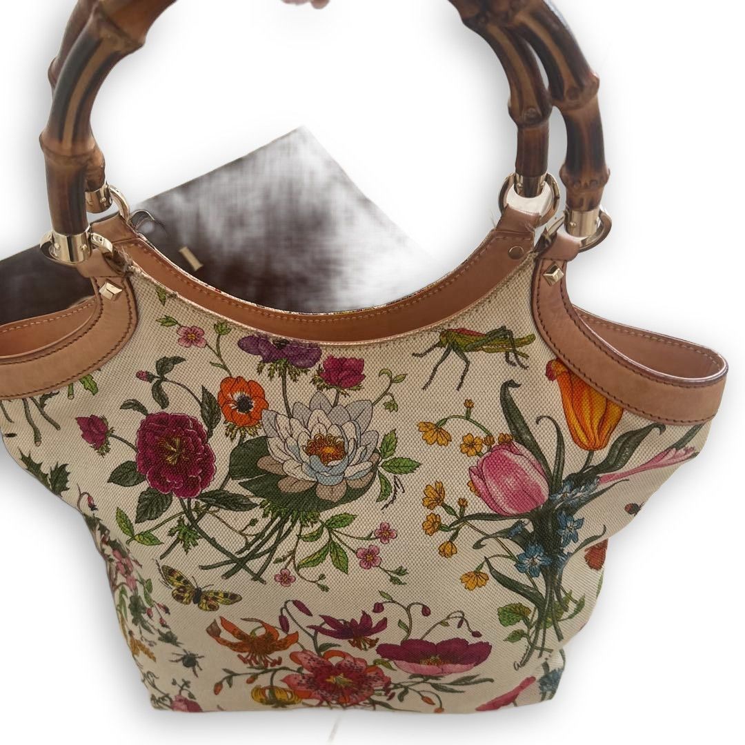 Gucci Gucci - Flora Floral Bamboo Tote Preloved Size ONE SIZE - 5 Thumbnail