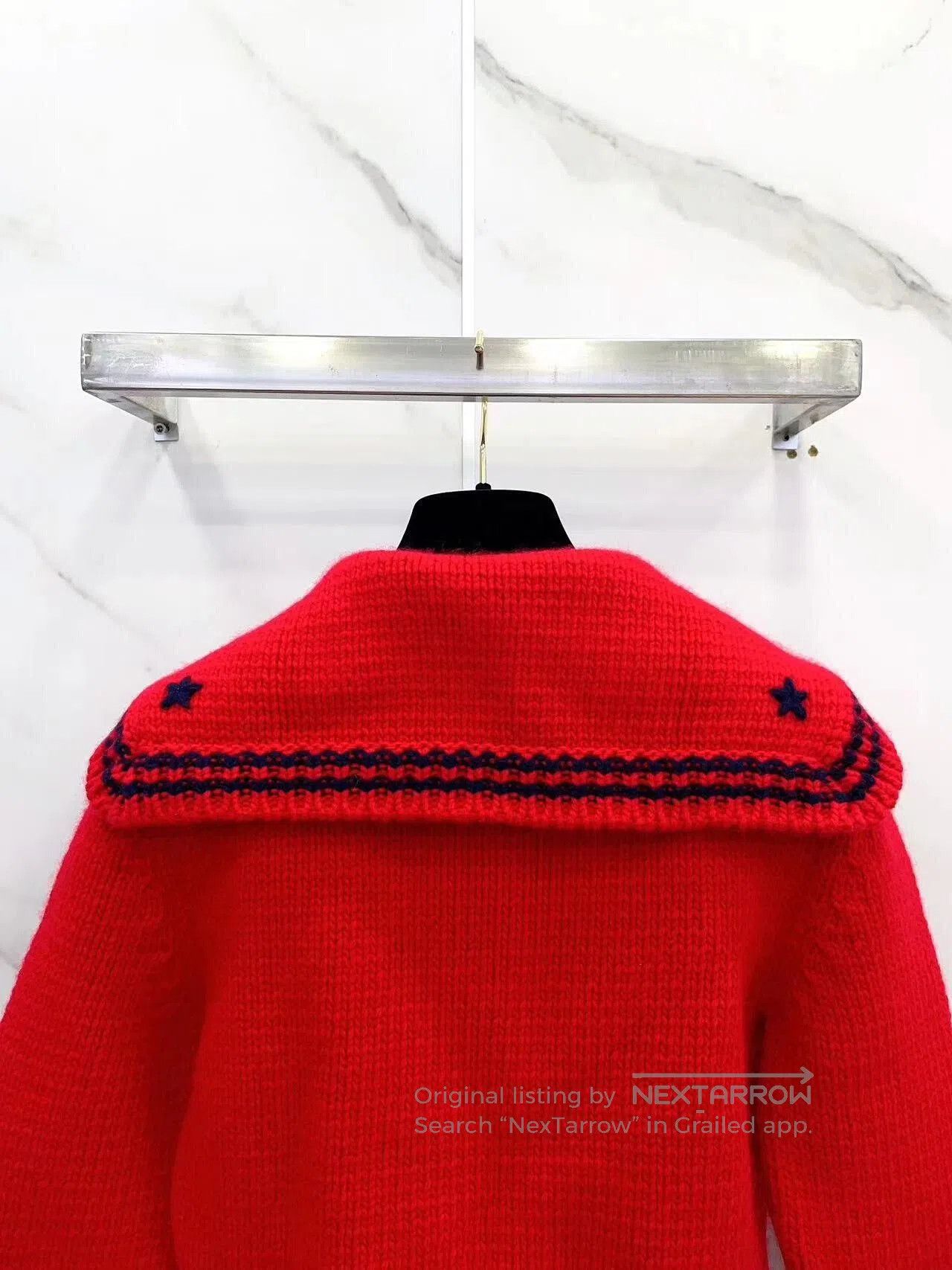 Miu Miu red short navy style knit cardigan. Size US S / EU 44-46 / 1 - 7 Thumbnail