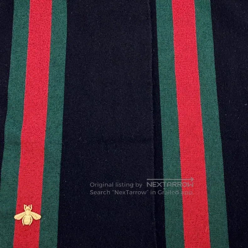 Gucci Gucci Black striped webbing bee embroidery wool tassel sca Size ONE SIZE - 6 Thumbnail