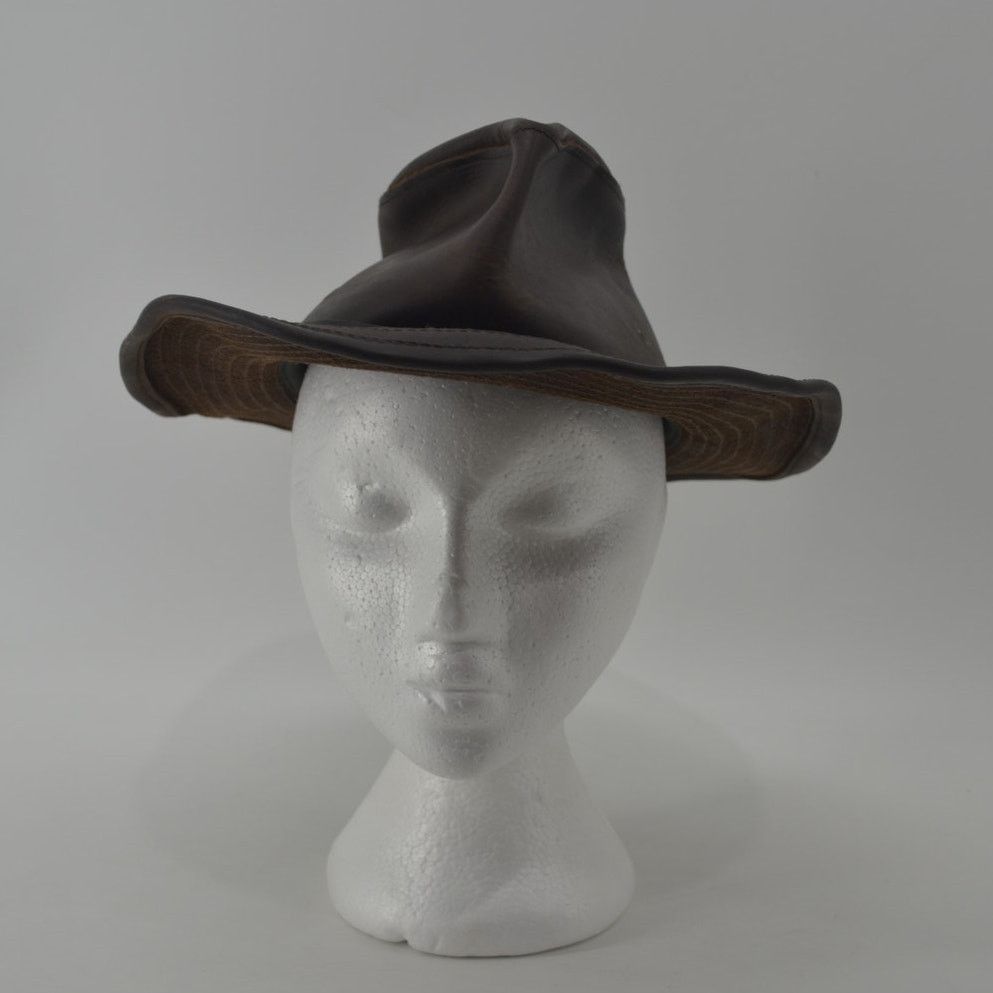 Vintage Henschel Hat Co. USA Dark Brown Oiled Leather Size M Cowboy Size ONE SIZE - 7 Thumbnail