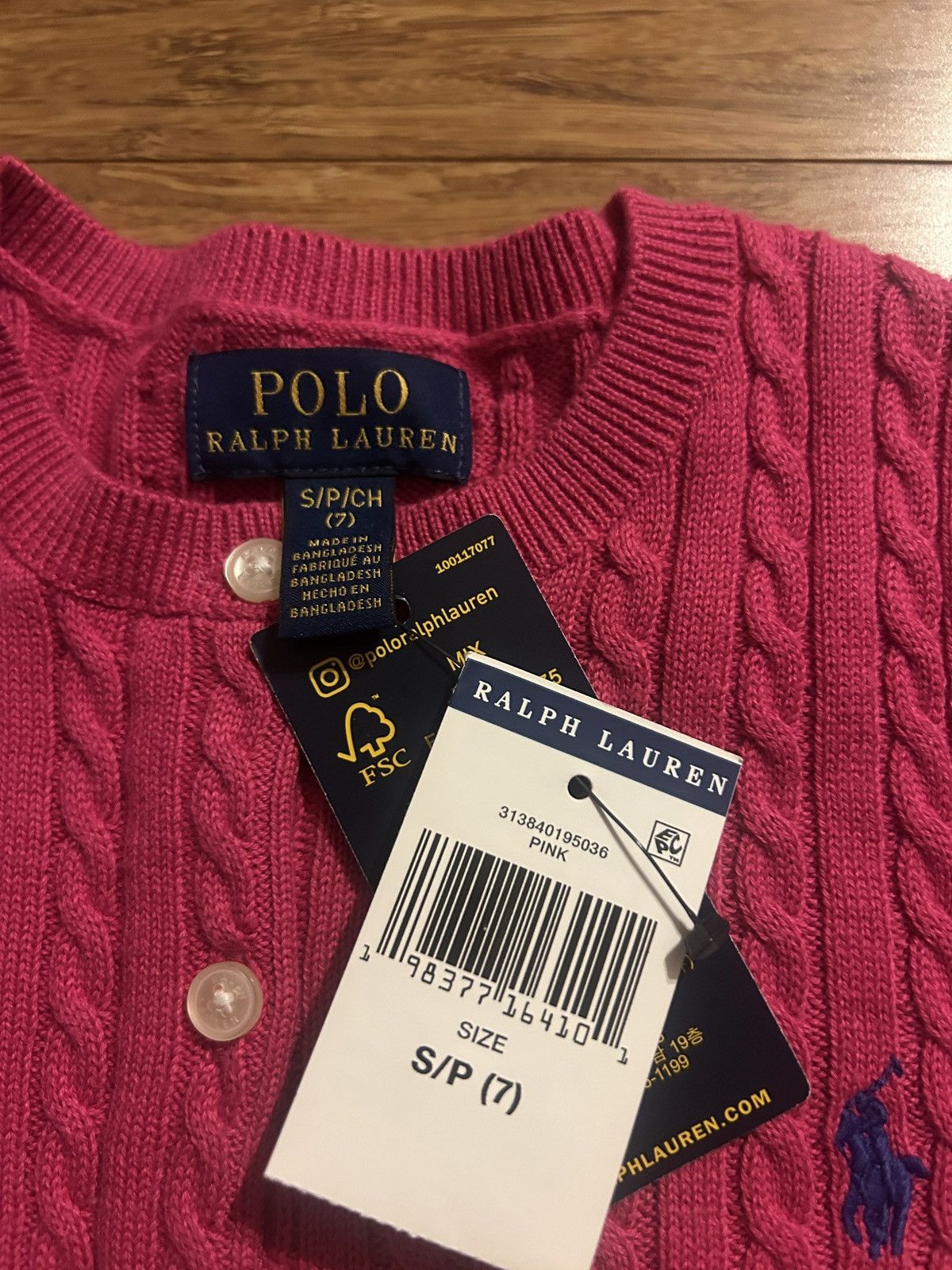 Polo Ralph Lauren Polo Ralph Lauren Big Girls Mini-Cable Cardigan Sweater Pink Size ONE SIZE - 4 Thumbnail