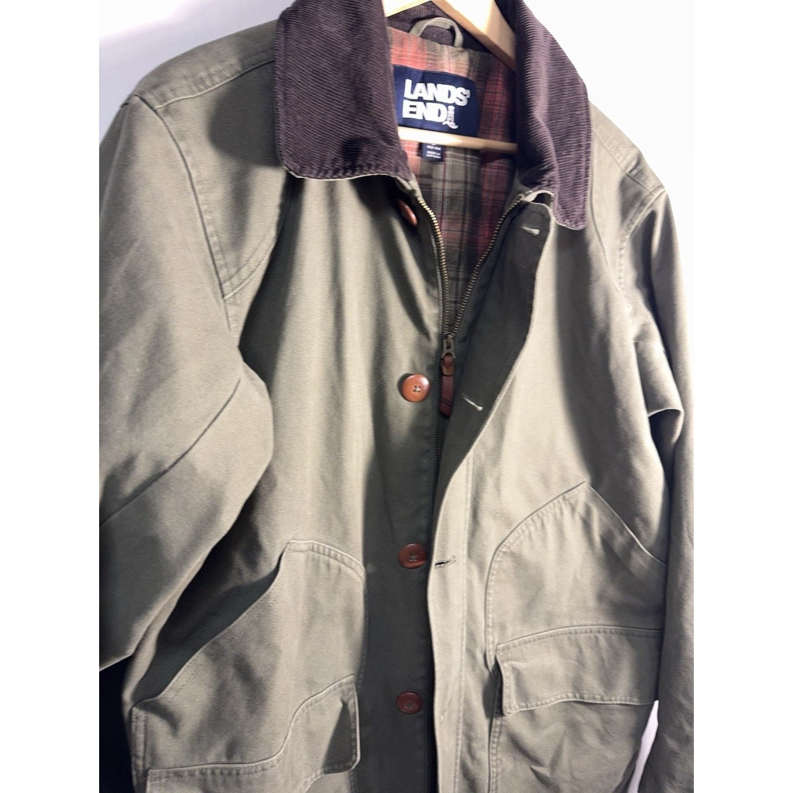 Lands' End Lands’ End Canvas Barn Jacket Plaid Lined Corduroy Collar Size US L / EU 52-54 / 3 - 4 Thumbnail