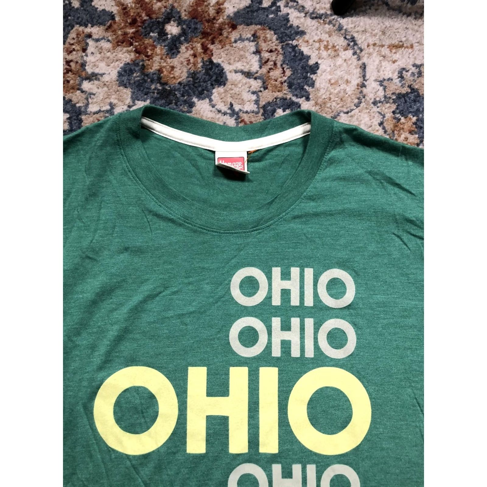 Vintage VINTAGE? No. Homage Shirt Mens XL Green Graphic Tee USA Ohio - Graphic Print Tee - White/Yellow OHIO - Crew Neck - Short Sleeve - Made in USA Size US XL / EU 56 / 4 - 2 Thumbnail