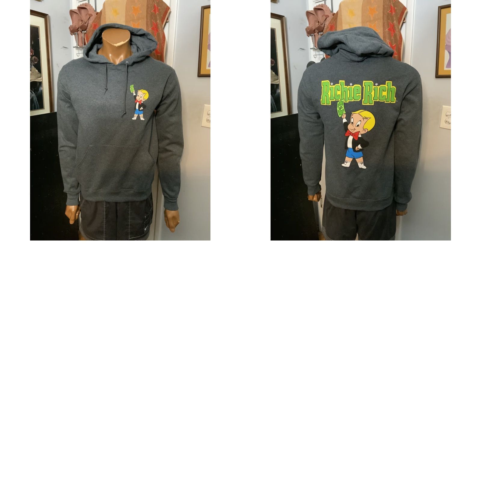 Vintage VINTAGE Richie Rich Animated TV Series Graphic Gray Fleece Pullover Money Hoodie XS Men Pullover Size XS Size US XS / EU 42 / 0 - 8 Thumbnail