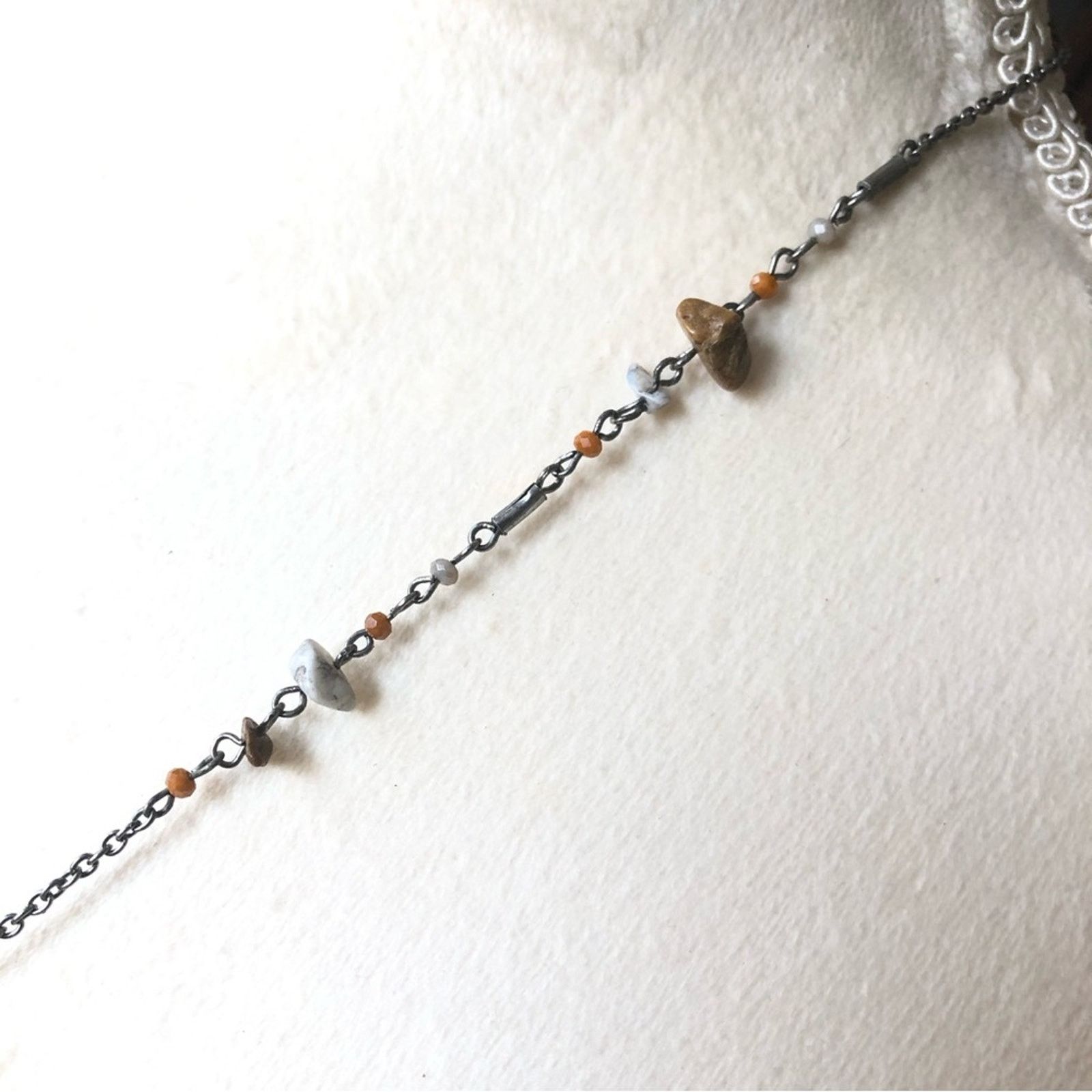 Jewelry Natural stone chip silver chain y necklace Size ONE SIZE - 4 Thumbnail