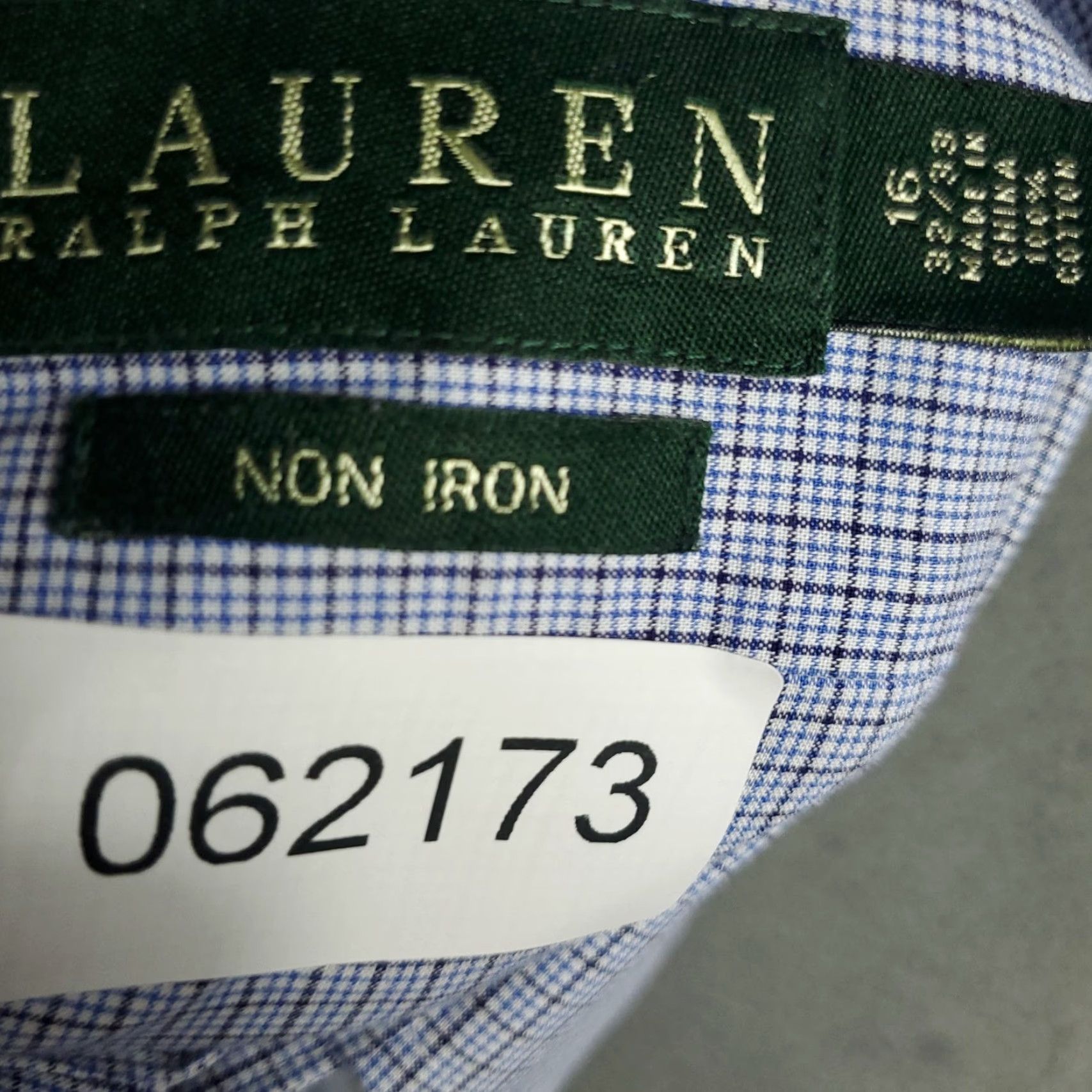 Ralph Lauren VINTAGE Ralph Lauren Dress Shirt Mens 16 Blue Check Long Sleeve Classic Fit Non-Iron Size 42R - 7 Thumbnail