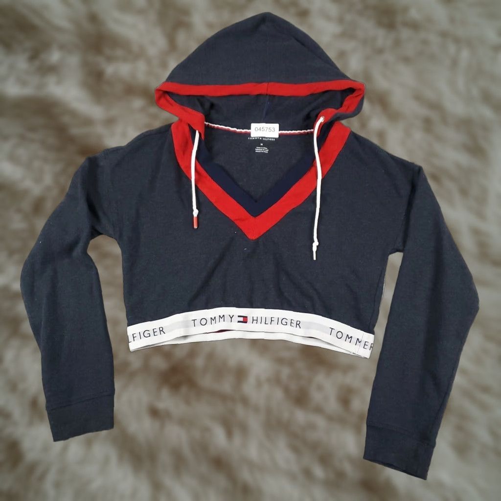 Tommy Hilfiger Tommy Hilfiger Womens Medium Blue Crop Top Pullover Hoodie Sweatshirt Size M / US 6-8 / IT 42-44 - 1 Thumbnail