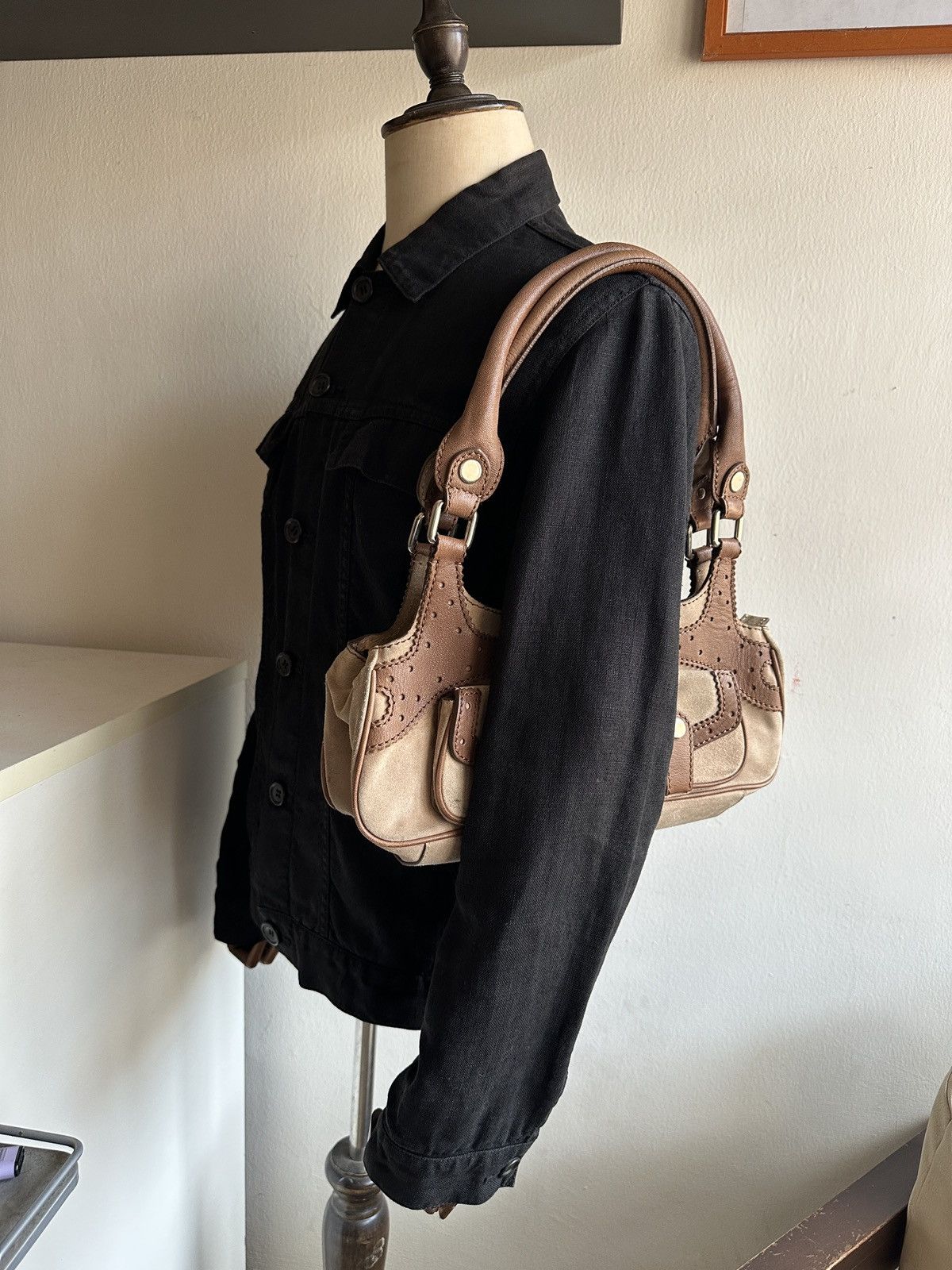 Max Mara 2000s MaxMara Boho Suede And Leather shoulder Bag Size ONE SIZE - 12 Thumbnail