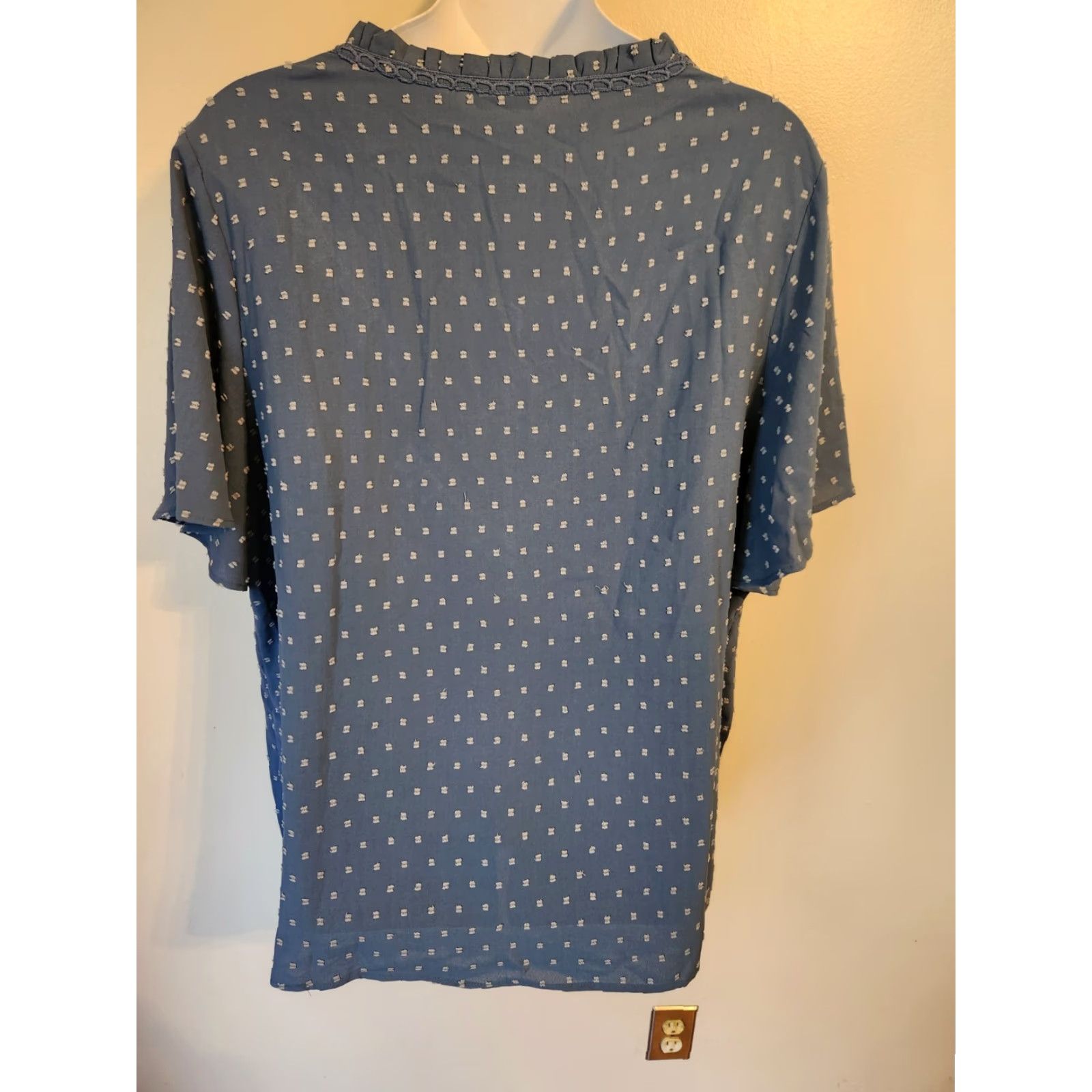 Vintage Bloomchic Blue Swiss Dot Lace Trim Tunic Top 28 Plus Size Women V-Neck Short Sleeve Blouse Casual Size 4XL / US 24-26 - 5 Thumbnail
