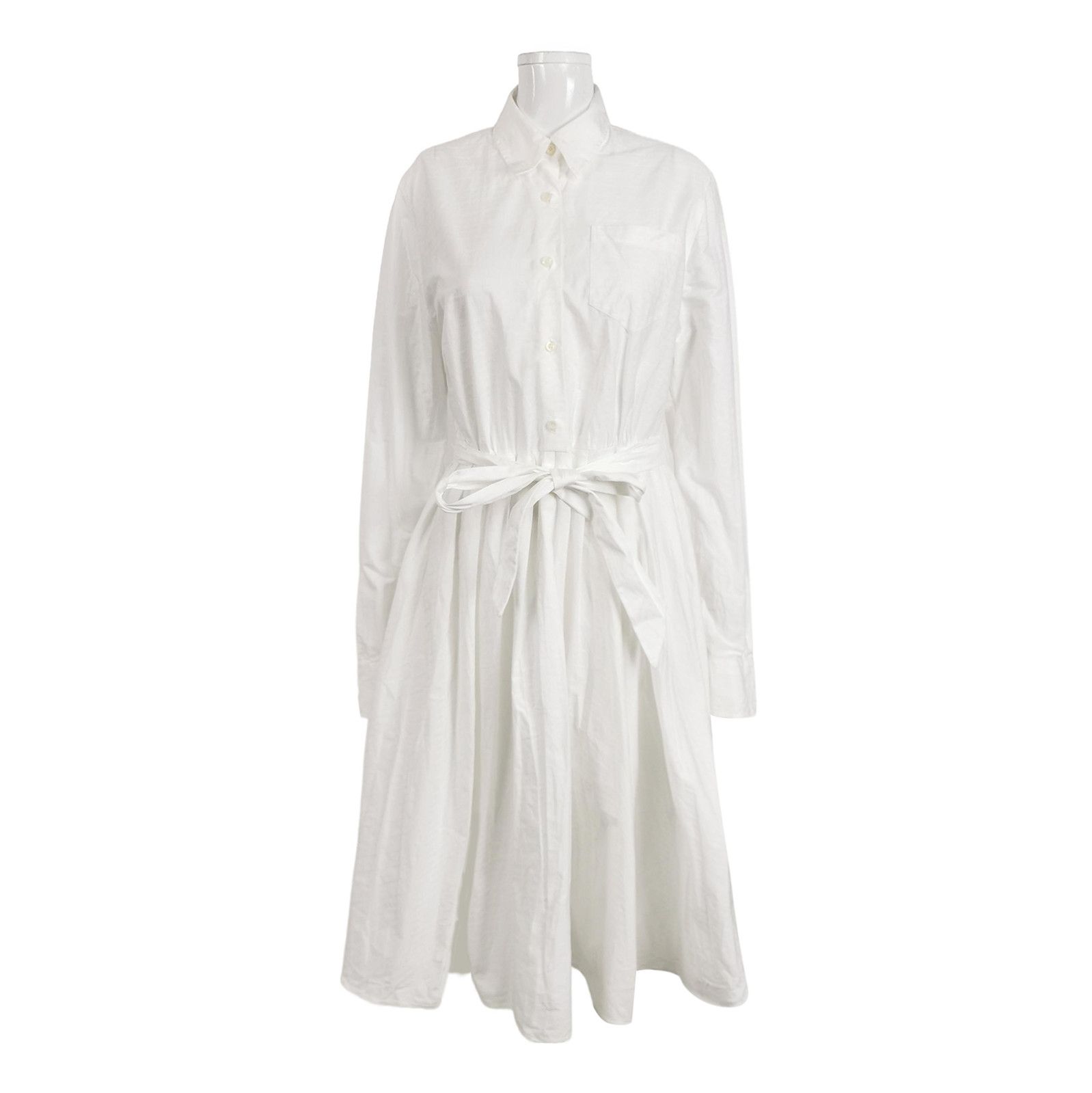 Prada White Cotton Waist Tie Dress - dmc