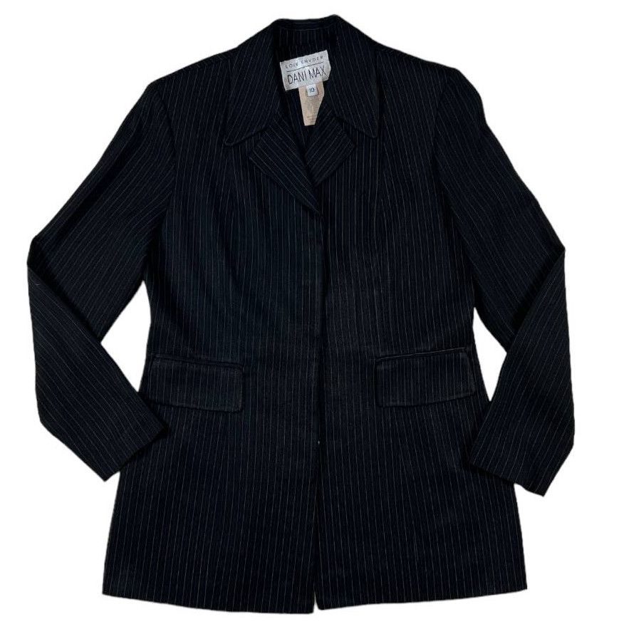 image of Dani Max Black Classic Striped Print Pant Suit | Size 10, Women's