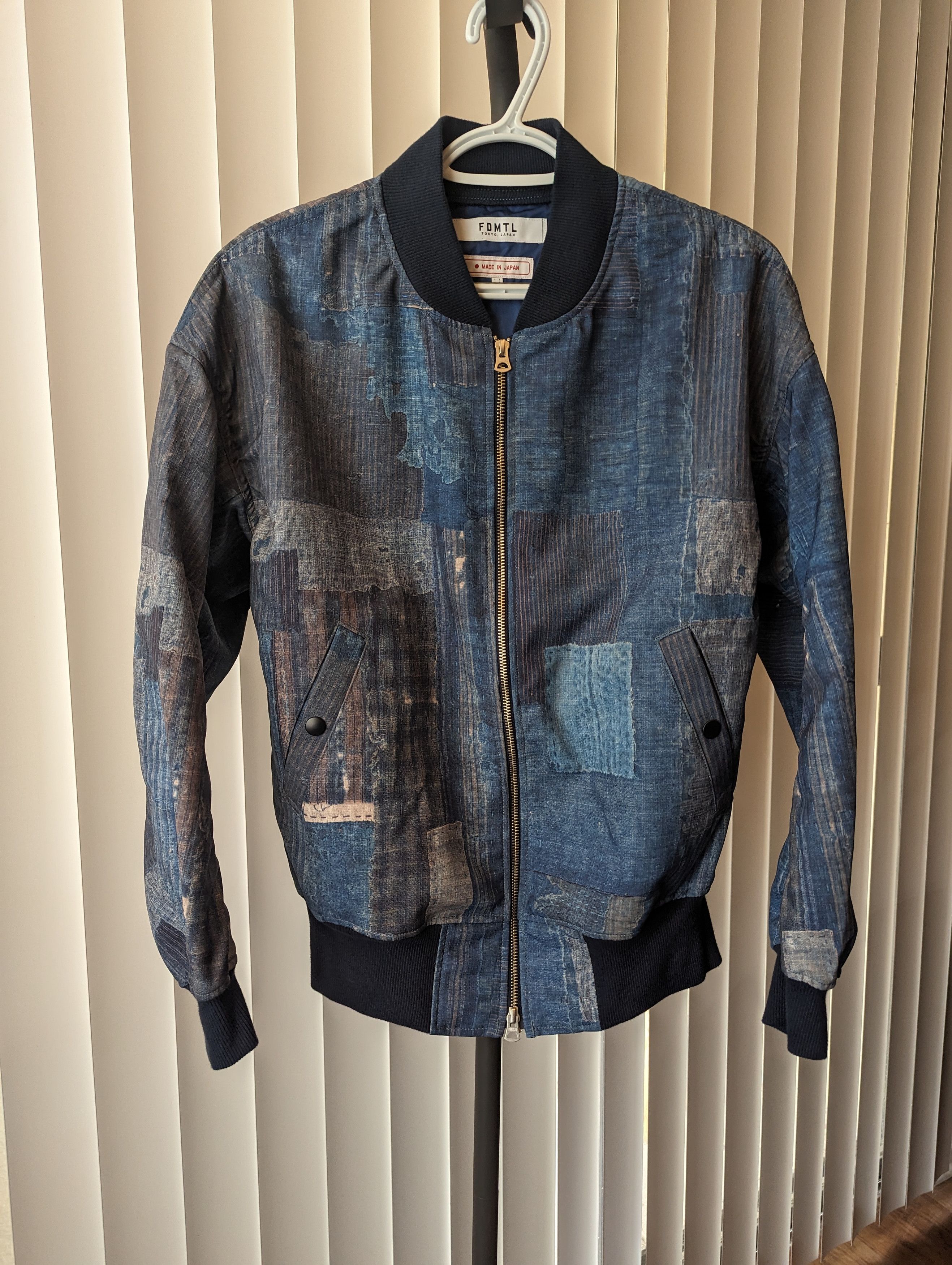 image of Fdmtl Pleated Bomber Jacket in Blue, Men's (Size Small)