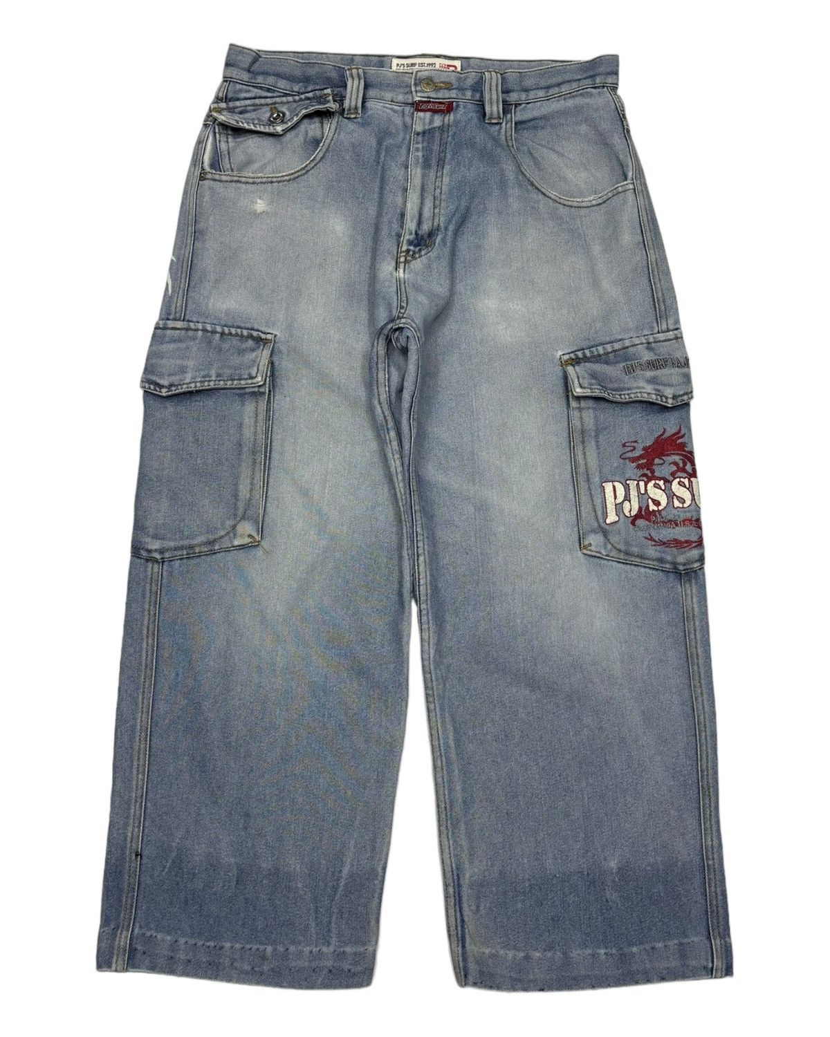 Other 🔥PJ'S SURF BAGGY CARGO DENIM JEANS MULTI POCKET DISTRESS Size US 32 / EU 48 - 7 Thumbnail