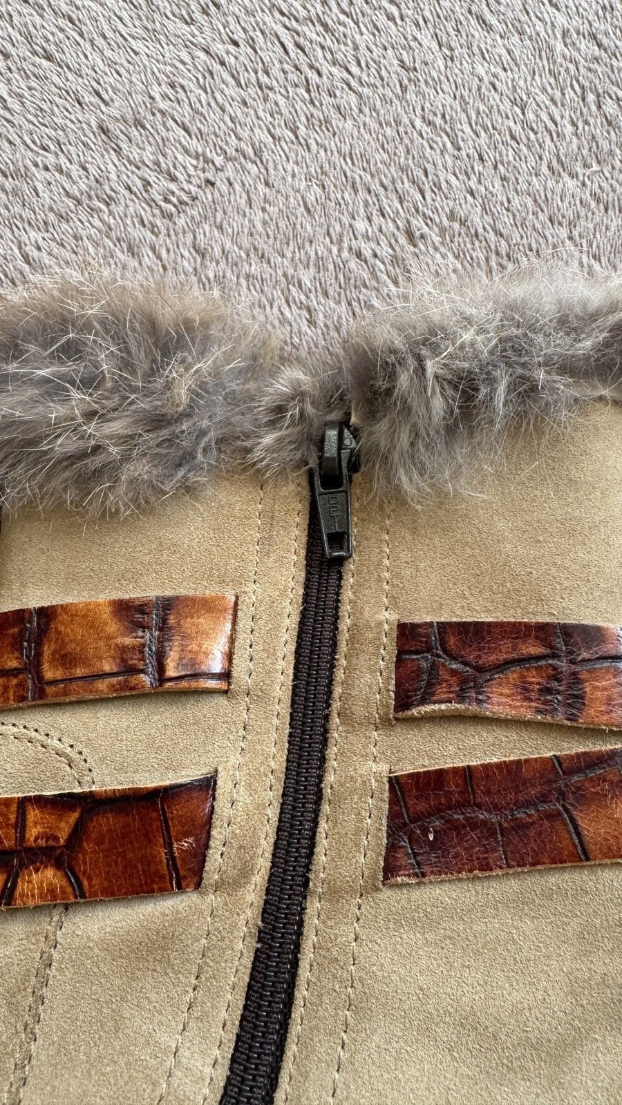Vintage 00s’ Western Suede Leather Strap Rabbit Fur Boots gucci tods Size US 8.5 / IT 38.5 - 6 Thumbnail