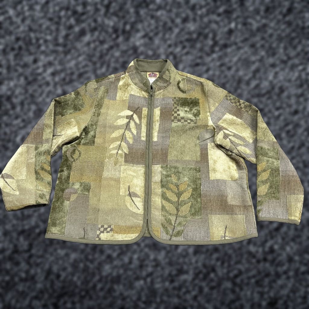 Vintage VINTAGE Barn Fly Jacket Womens 2X Green Geometric Leaf Zip Tapestry Collared Size XXL / US 16-18 / IT 52-54 - 1 Thumbnail