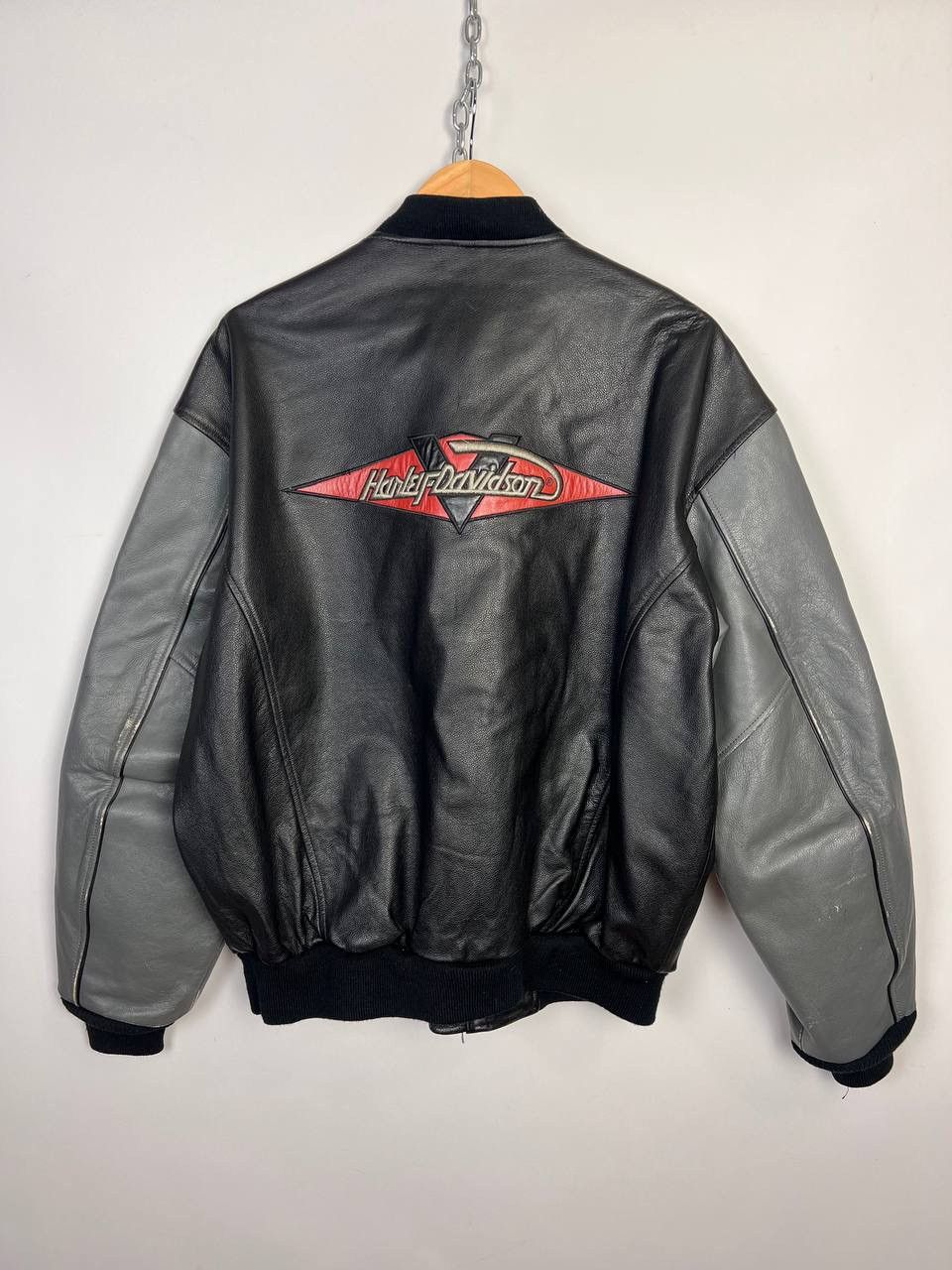 image of Vintage Harley Davidson Leather Avant Garde Moto Bomber in Black, Men's (Size Large)