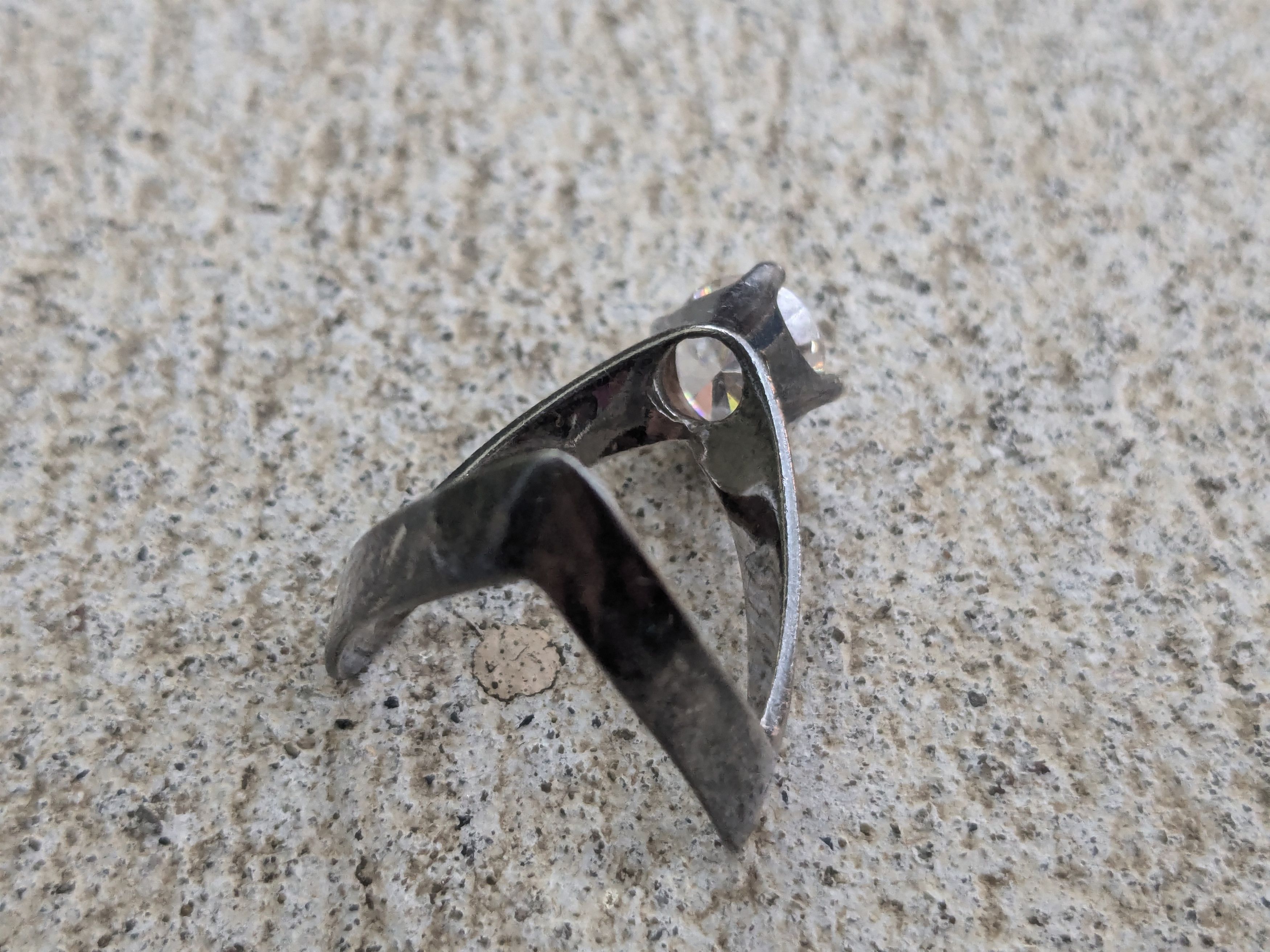 Other Vintage Sterling Silver Ring CZ Clear 7 Modern Abstract Size ONE SIZE - 7 Thumbnail