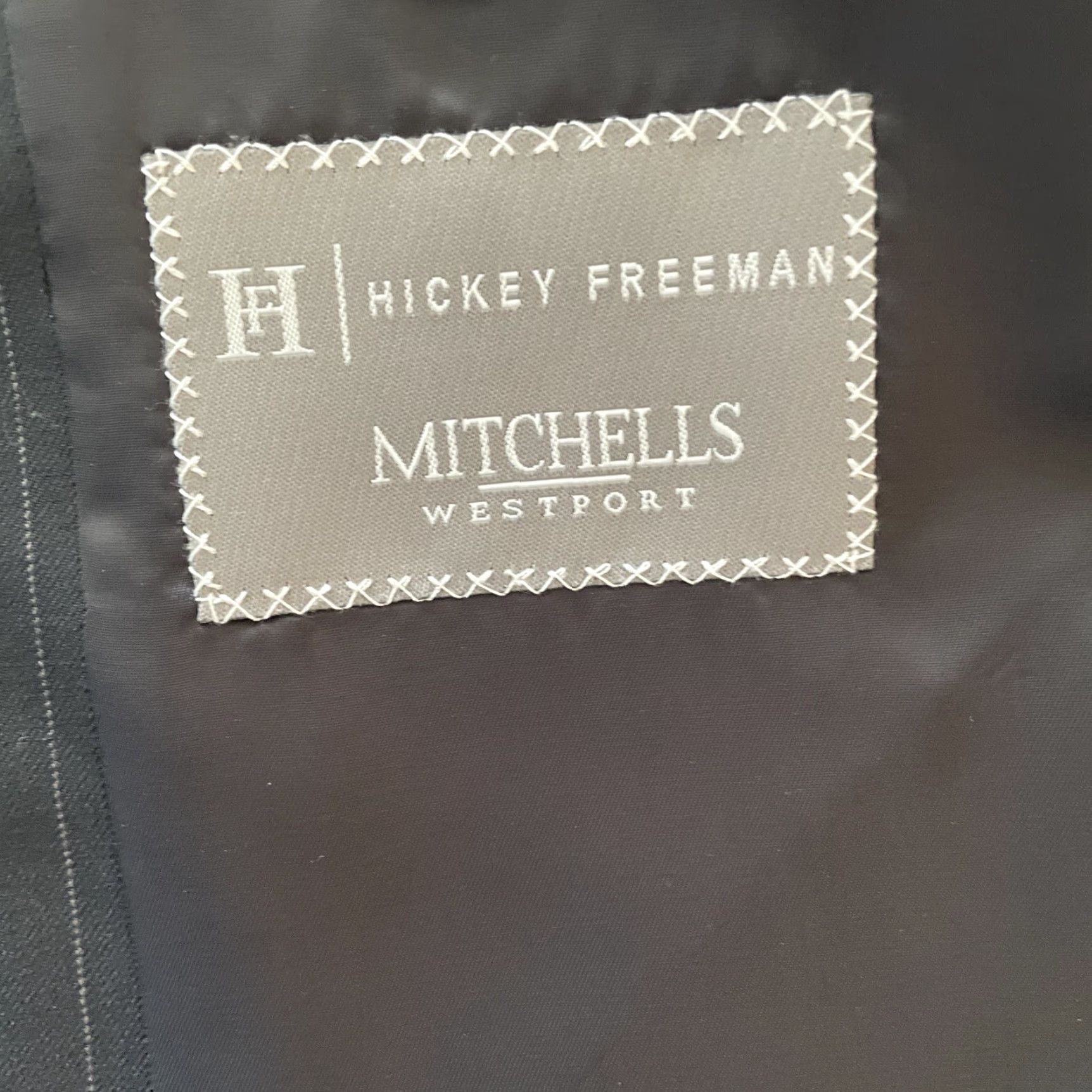 Vintage Hickey Freeman Blazer Single-Breasted 3-Button Black Wool 44L MINT Mens Suit Jacket Pocket Lining Cupro Pinstripe Vintage: No Size 44R - 3 Thumbnail
