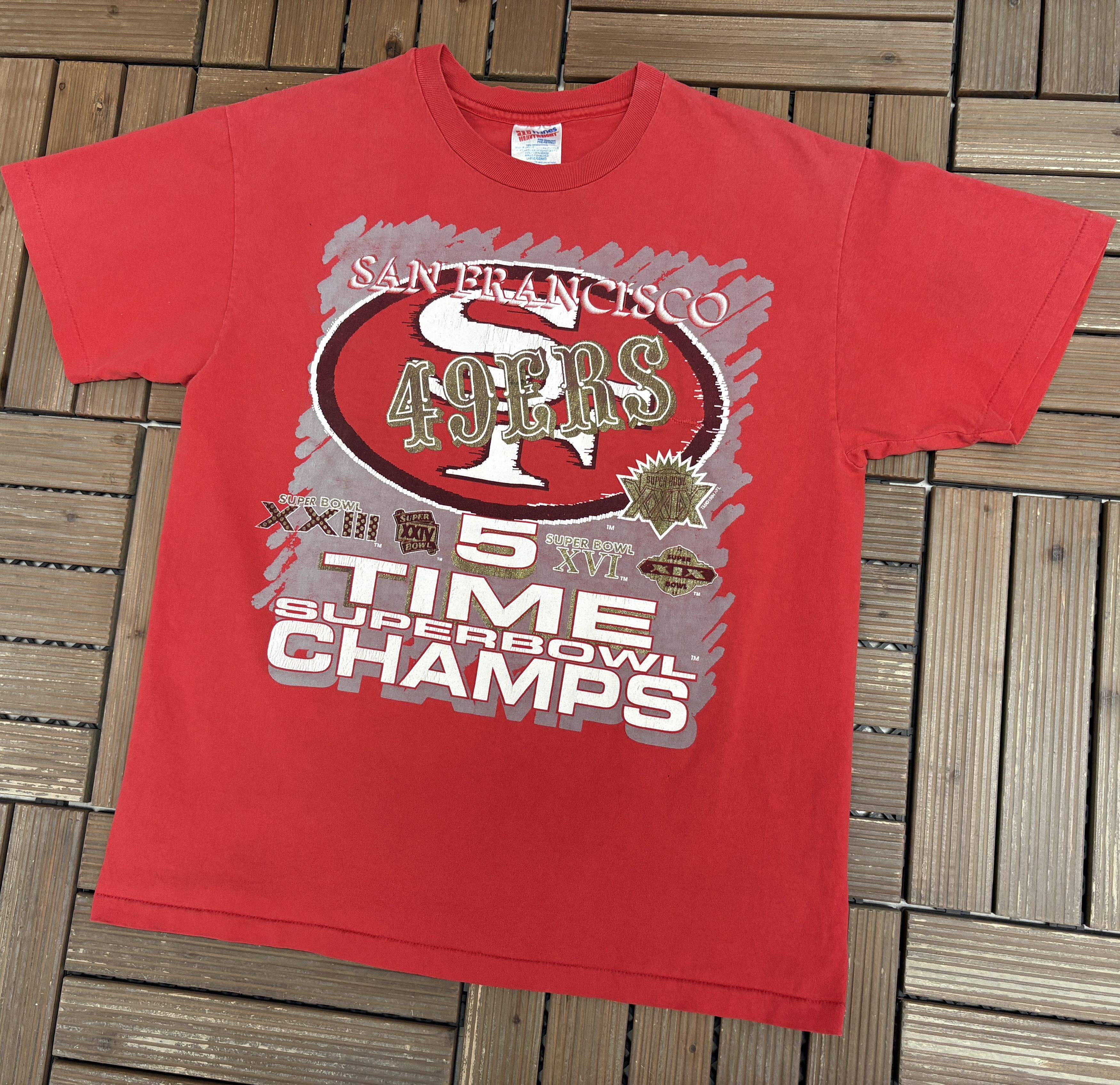 Vintage San Francisco 49ers 5 Time Super Bowl Champs Vintage Tee Size US L / EU 52-54 / 3 - 3 Thumbnail