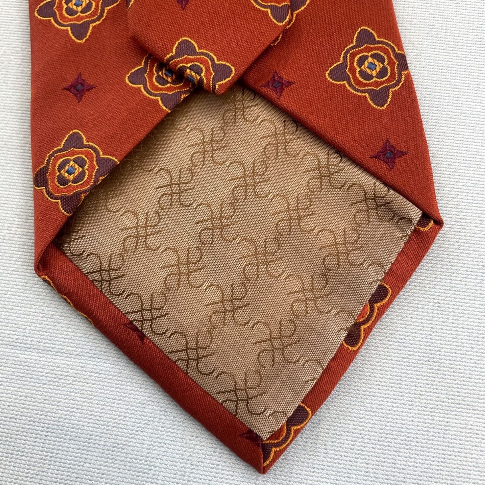 Brooks Brothers VINTAGE Brooks Brothers Tie Geometric Deco MCM Burnt Orange Silk 4x59" Wide Necktie Mens Tie Size ONE SIZE - 7 Thumbnail