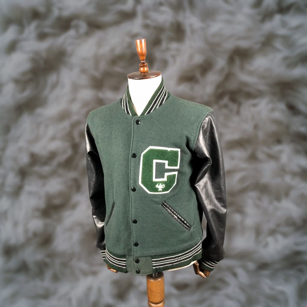 Vintage Awards USA Varsity Jacket Melton Wool Green Men M Vintage US Made Size US M / EU 48-50 / 2 - 1 Thumbnail