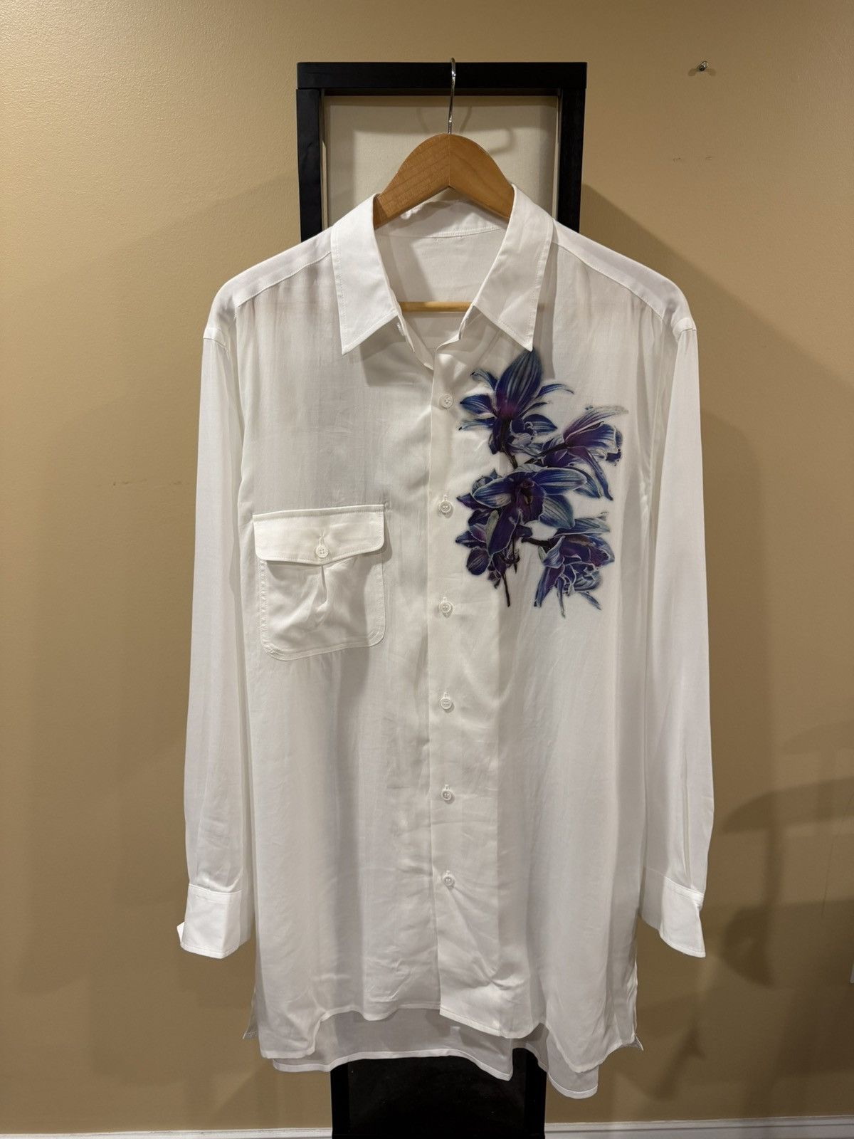 Yohji Yamamoto Yohji Yamamoto Blue Flower / Floral White Button Up Shirt Size US M / EU 48-50 / 2 - 9 Thumbnail
