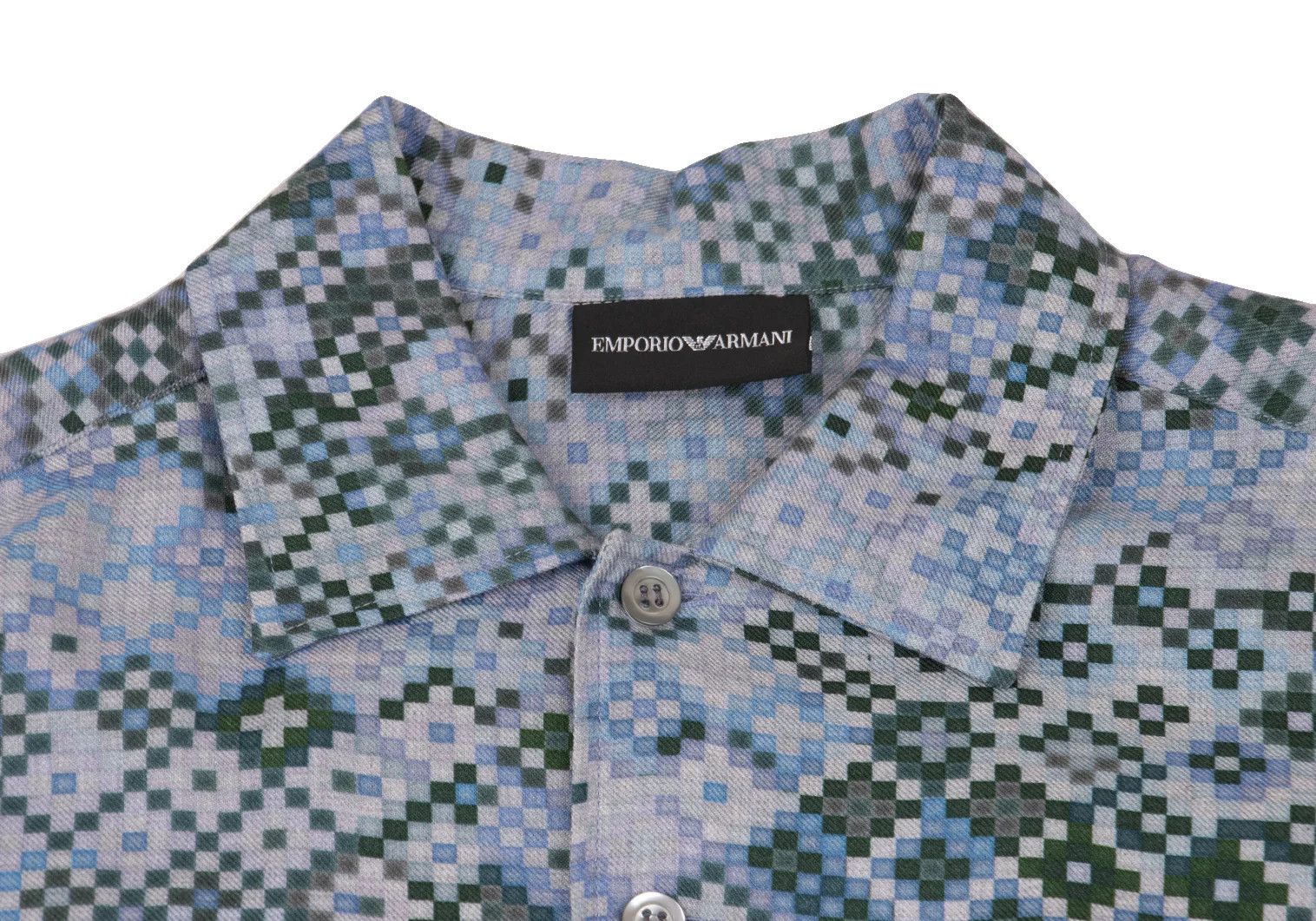 Emporio Armani Mosaic Print Rayon Shirt in Light Blue and Dark Green Size US XS / EU 42 / 0 - 3 Thumbnail