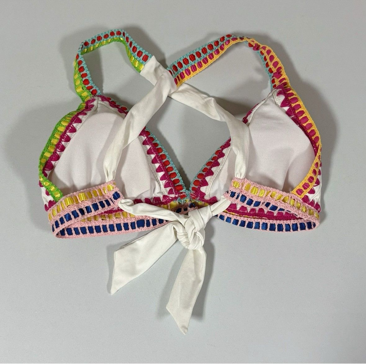 Bar III × Designer × Vintage White Rainbow Stitching Bikini Top Bathing Suit Size S 🤍🧡🩷✨ Size S / US 4 / IT 40 - 4 Thumbnail