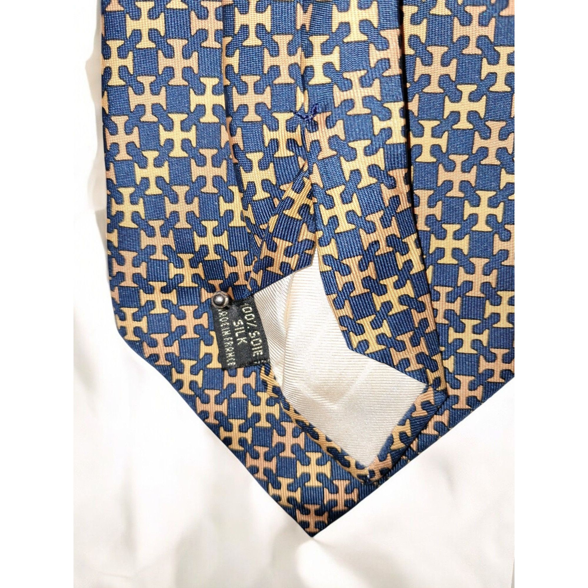 Designer Maria - Thereza Mimoso Geometric Pattern 100% Silk Tie Navy Size ONE SIZE - 7 Thumbnail