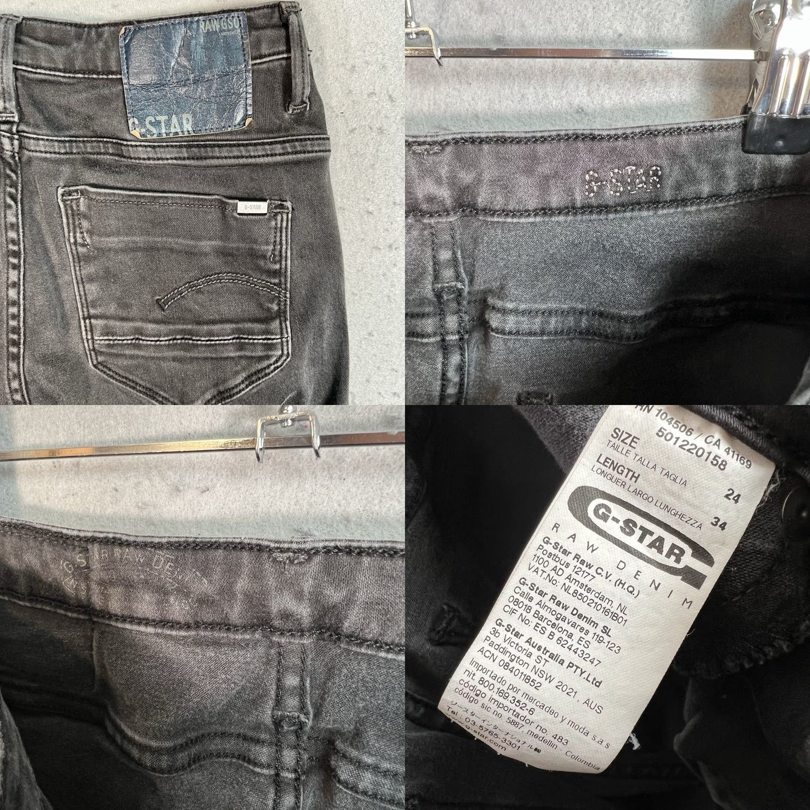 G-Star G Star Raw Jeans Womens 24 Arc 3D Slim Black Wash Denim Skinny 26 x 31 Size 42" / US 20 - 8 Thumbnail