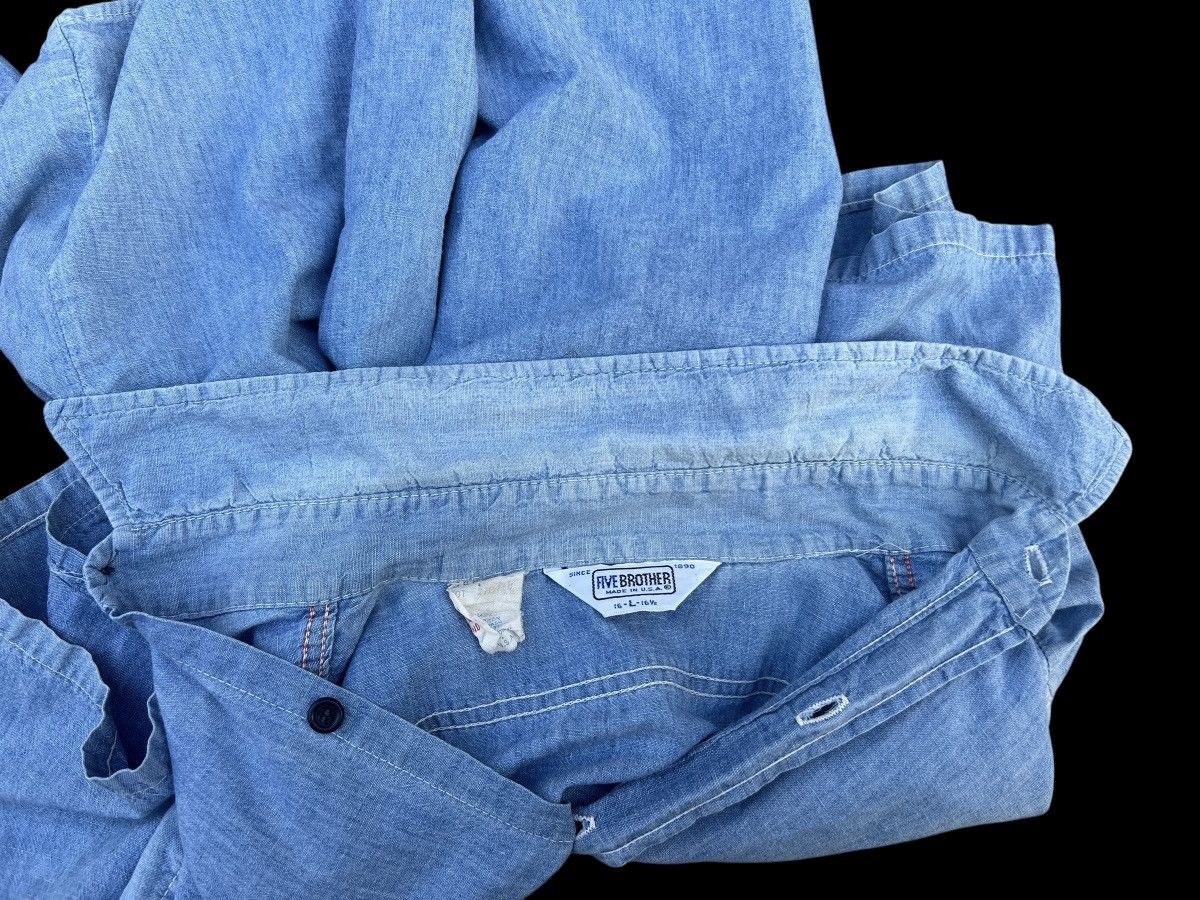 FiveBrother Vintage 60s 70s Five Brother Sun Fade Muddy Chambray Shirt Size US L / EU 52-54 / 3 - 19 Thumbnail