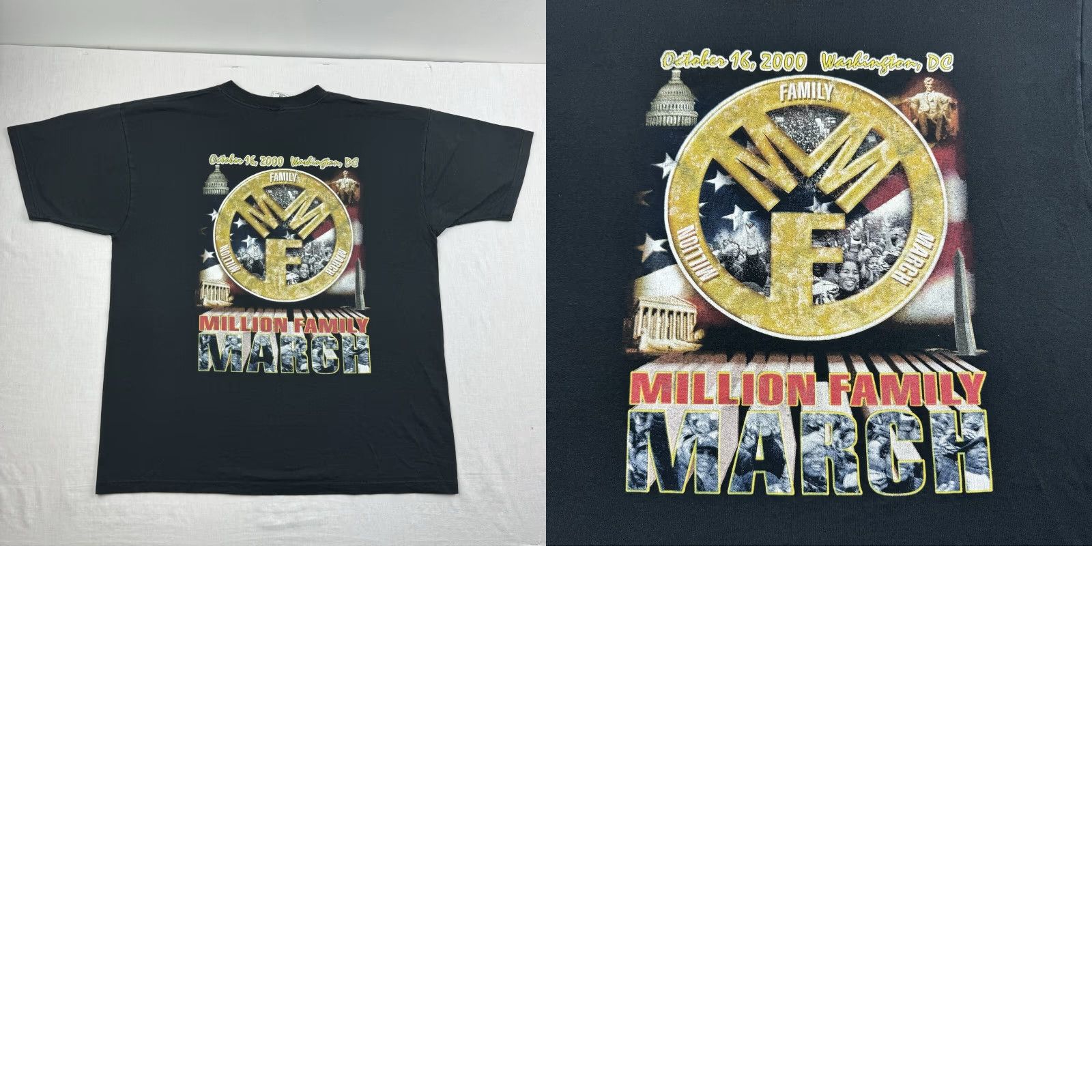 Fruit Of The Loom VINTAGE Million Family March Shirt Adult XL Black Rap Tee Style Washington Y2K Size US XL / EU 56 / 4 - 8 Thumbnail