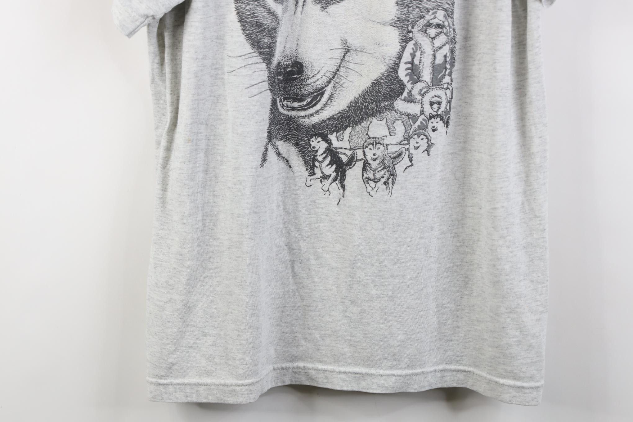 Vintage Vintage 90s Alaskan Husky Dog Racing Sled T-Shirt Gray USA Size US L / EU 52-54 / 3 - 3 Thumbnail