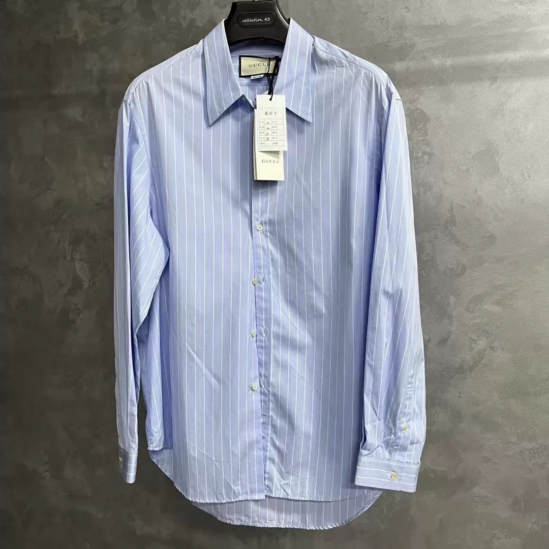 Gucci Gucci Light Blue Striped Pointed Collar Shirt Size US M / EU 48-50 / 2 - 1 Thumbnail
