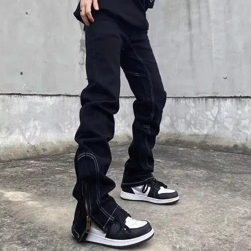 Japanese Brand High Street Topstitched Slim Fit Slit Zip Micro Flare Jeans Size US 34 / EU 50 - 3 Thumbnail