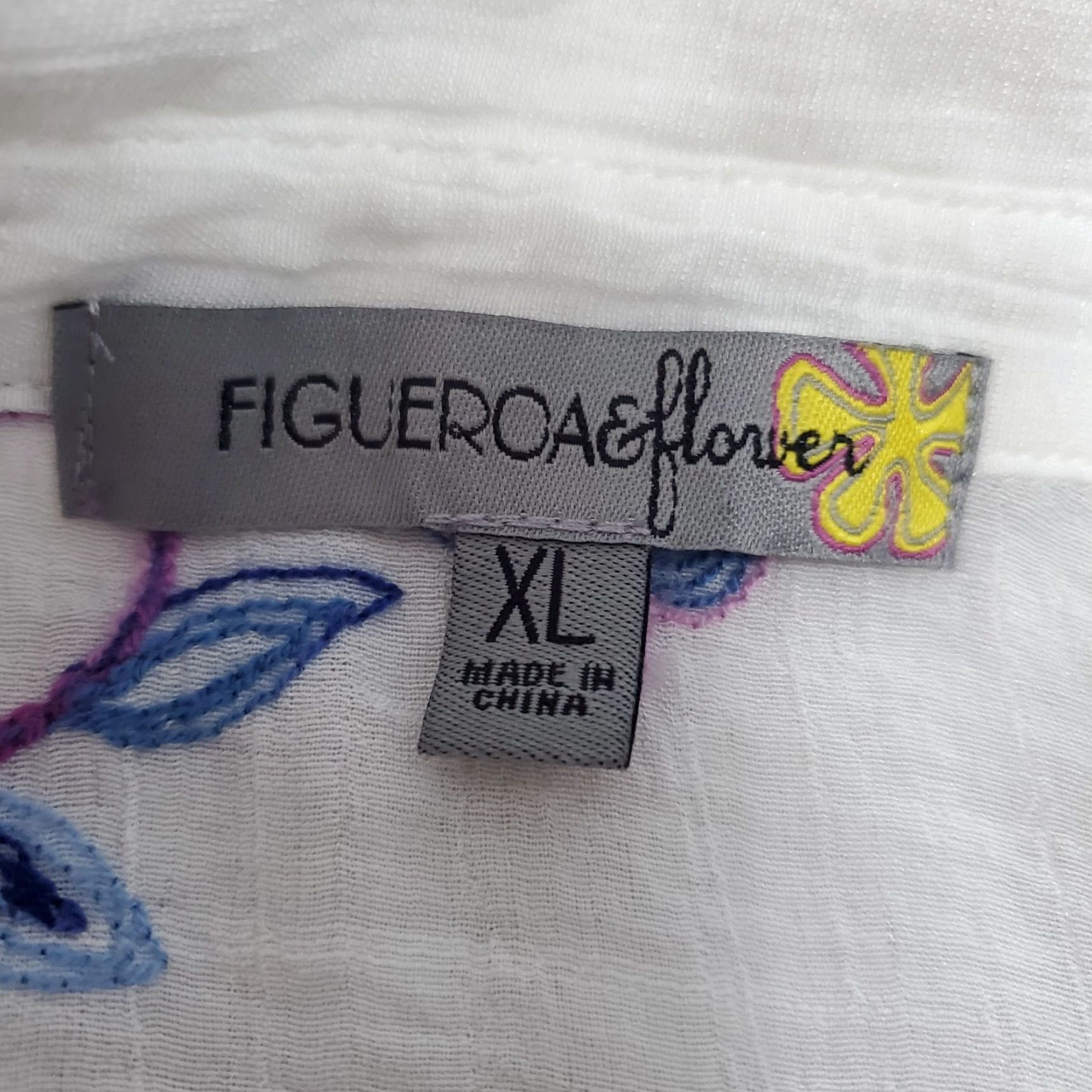 Vintage Figueroa & Flower Women Top XL White Sheer Embroidered Button Up Boho Shirt Size XL / US 12-14 / IT 48-50 - 3 Thumbnail